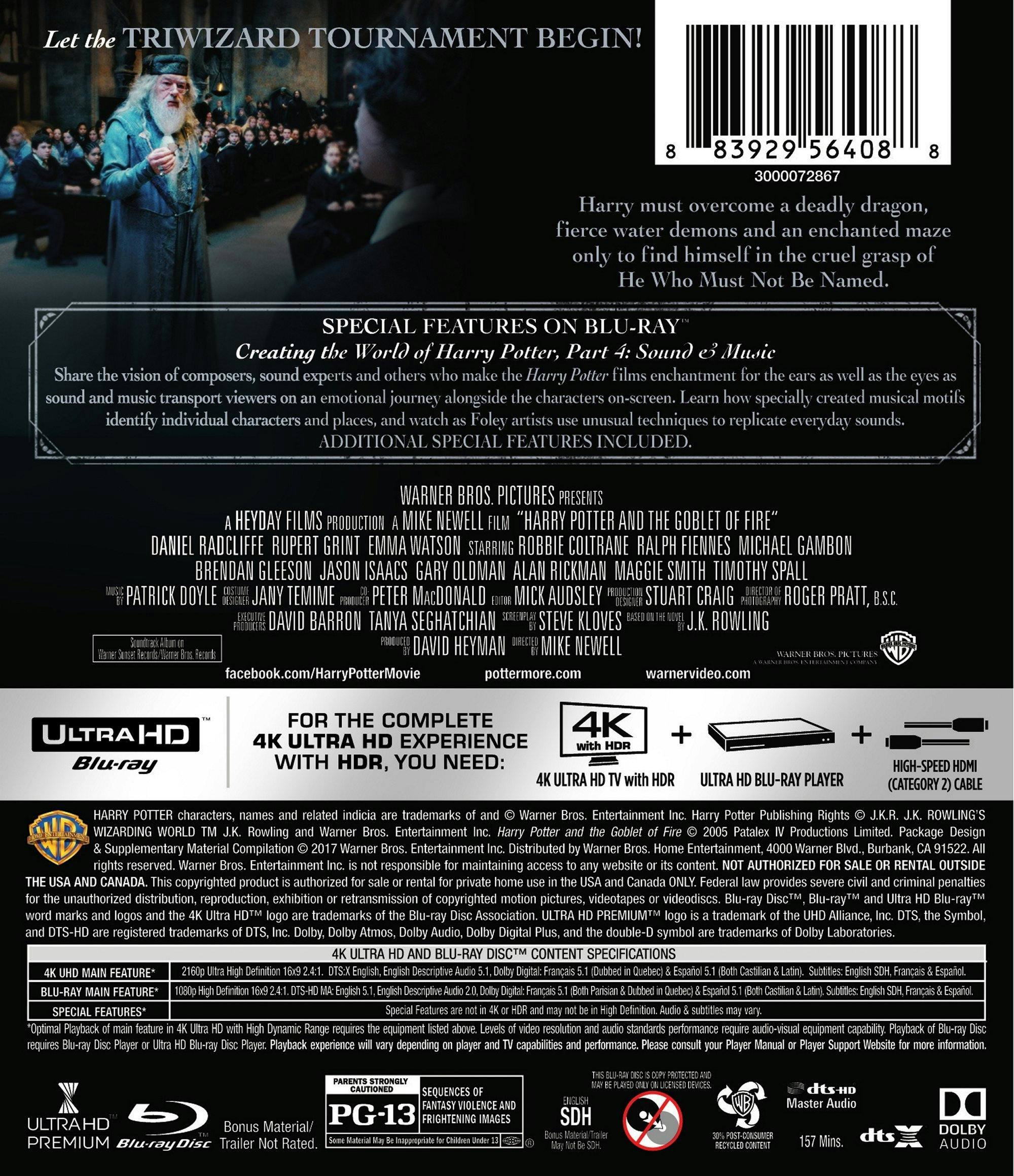 Back. Harry Potter and the Goblet of Fire   - 4K Blu-Ray.