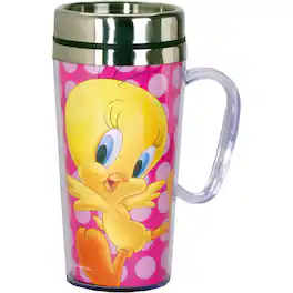 Spoontiques - Looney Tunes Tweety Bird Double Walled Stainless and Acrylic Insulated Travel Mug 14 ounce - Pink