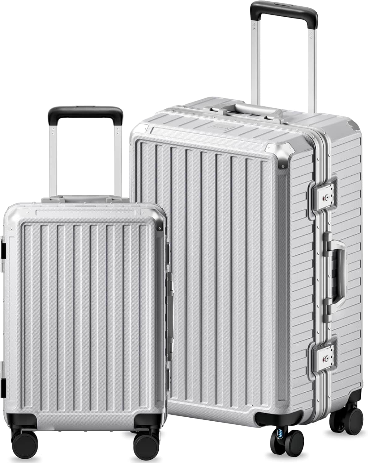 LUGGEX - 20" & 28" Aluminum Frame Zipperless PC Hardside Luggage Set with Spinner Wheels - Silver