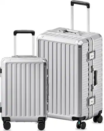 Front. LUGGEX - LUGGEX 20" & 28" Aluminum Frame Zipperless PC Hardside Luggage Set with Spinner Wheels - Silver - Silver.