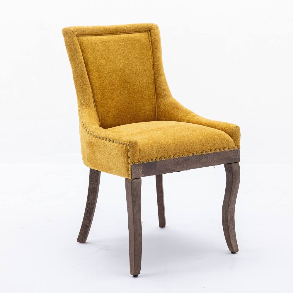 Left. Loheer - Loheer Golden Yellow Dining Chairs Set of 2 Thick Fabric High Back Solid Wood Legs - Golden Yellow.