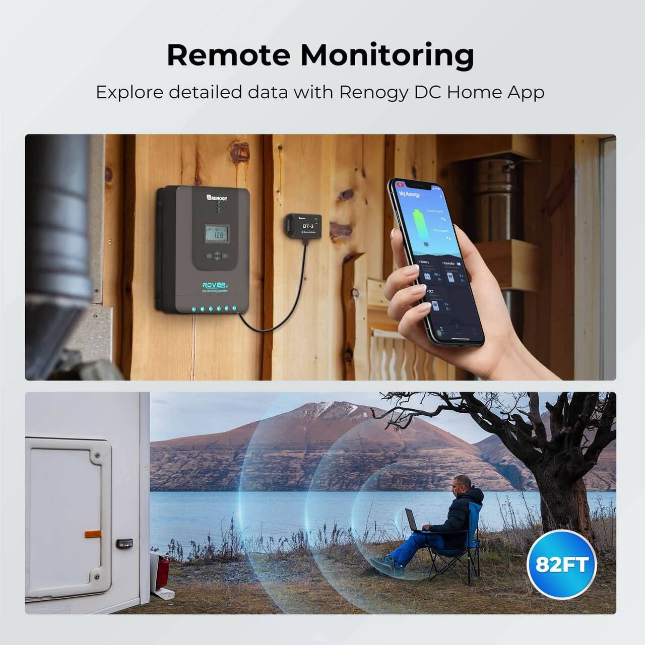Remote Monitoring: Explore detailed data with Renogy DC Home App.