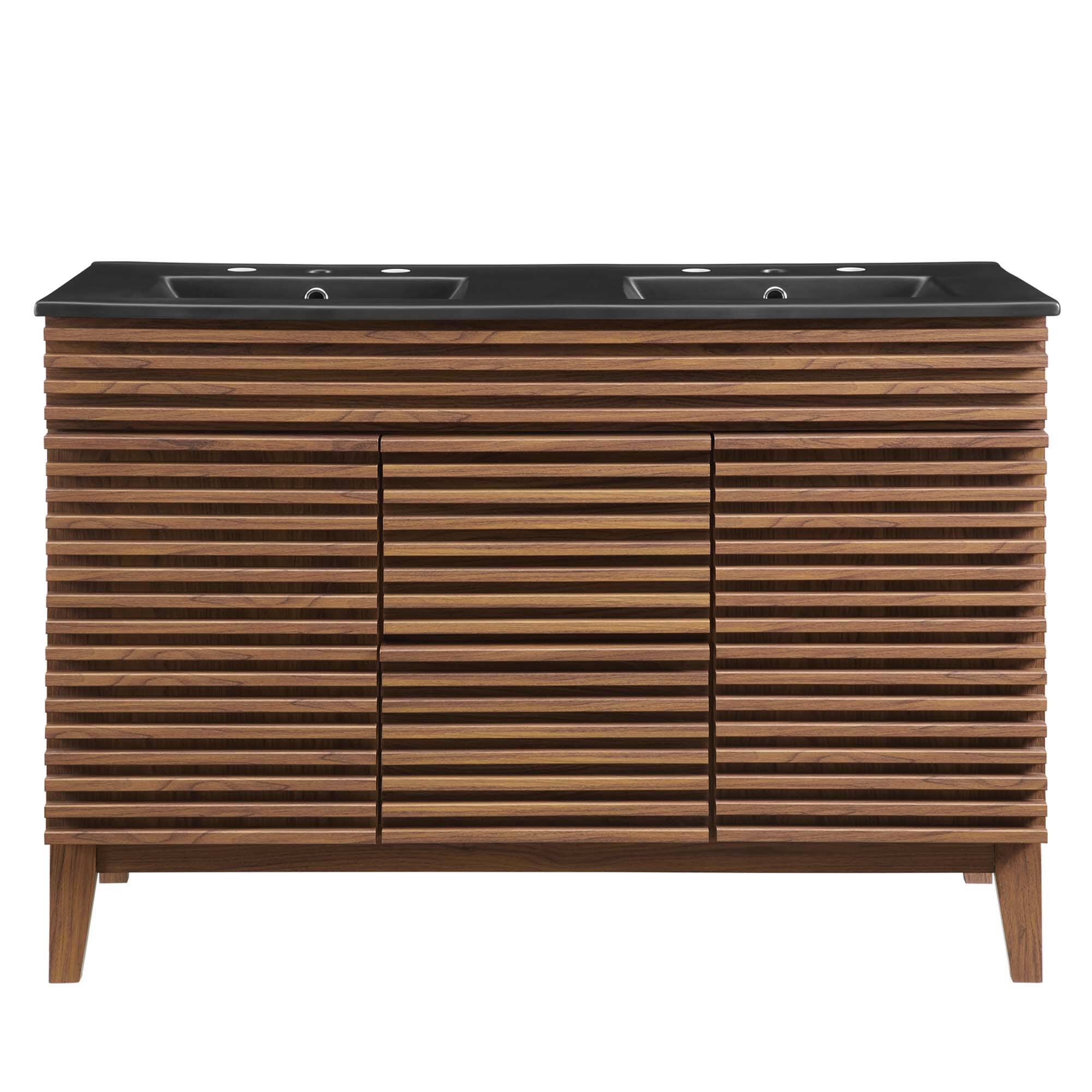 Alt View 2. Modway - Render 48" Bathroom  Vanity with Black Basin Included - Walnut Black.