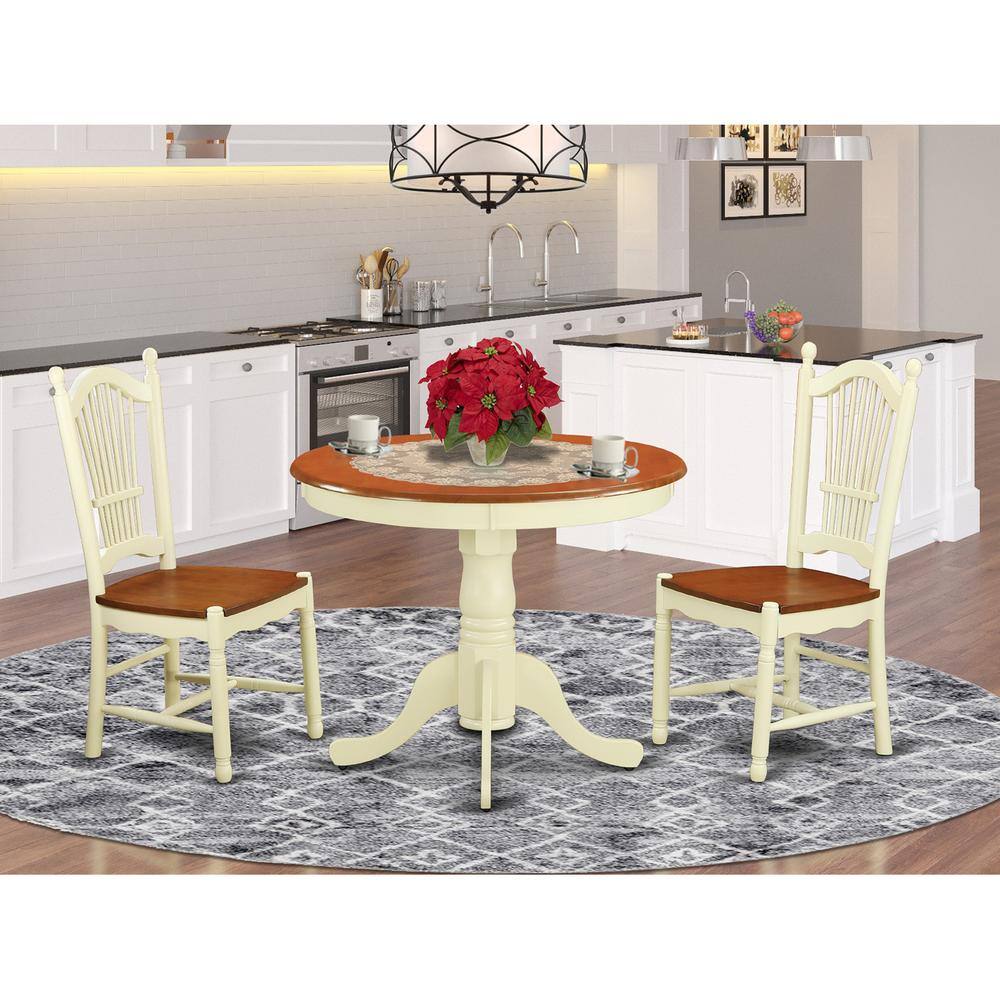 Back. East West Furniture - 3 Pc Kitchen Table set-Kitchen Table and 2 Kitchen Dining Chairs - Buttermilk & Cherry.