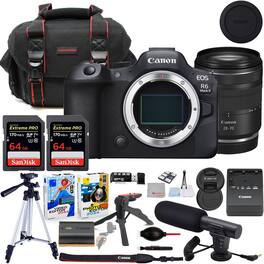 Bundle - Canon - EOS R6 Mark II Mirrorless Camera with RF 28-70mm STM Lens with Commander Gear Bag + Microphone + 2x 64GB - Black