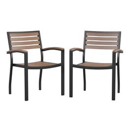 Emma + Oliver - Set of 2 Stackable All-Weather Aluminum Patio Chairs with Faux Slats - Teak