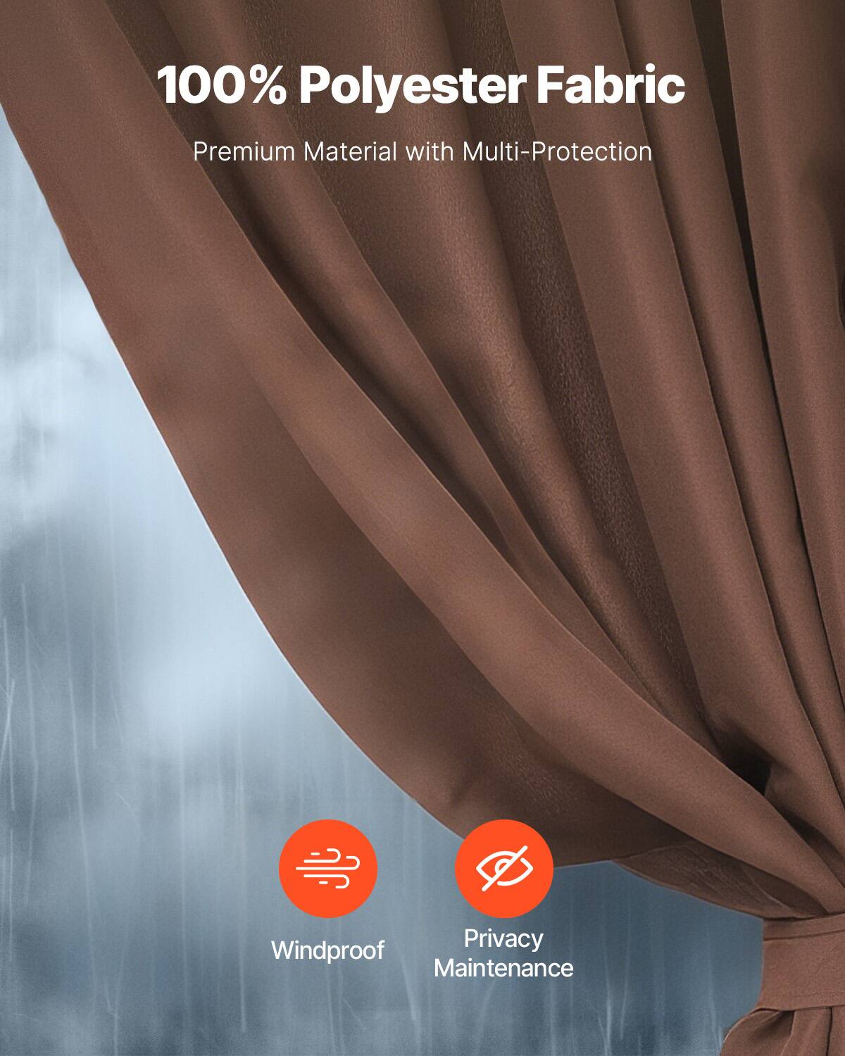 100% Polyester Fabric  
Premium Material with Multi-Protection

- Windproof
- Privacy Maintenance