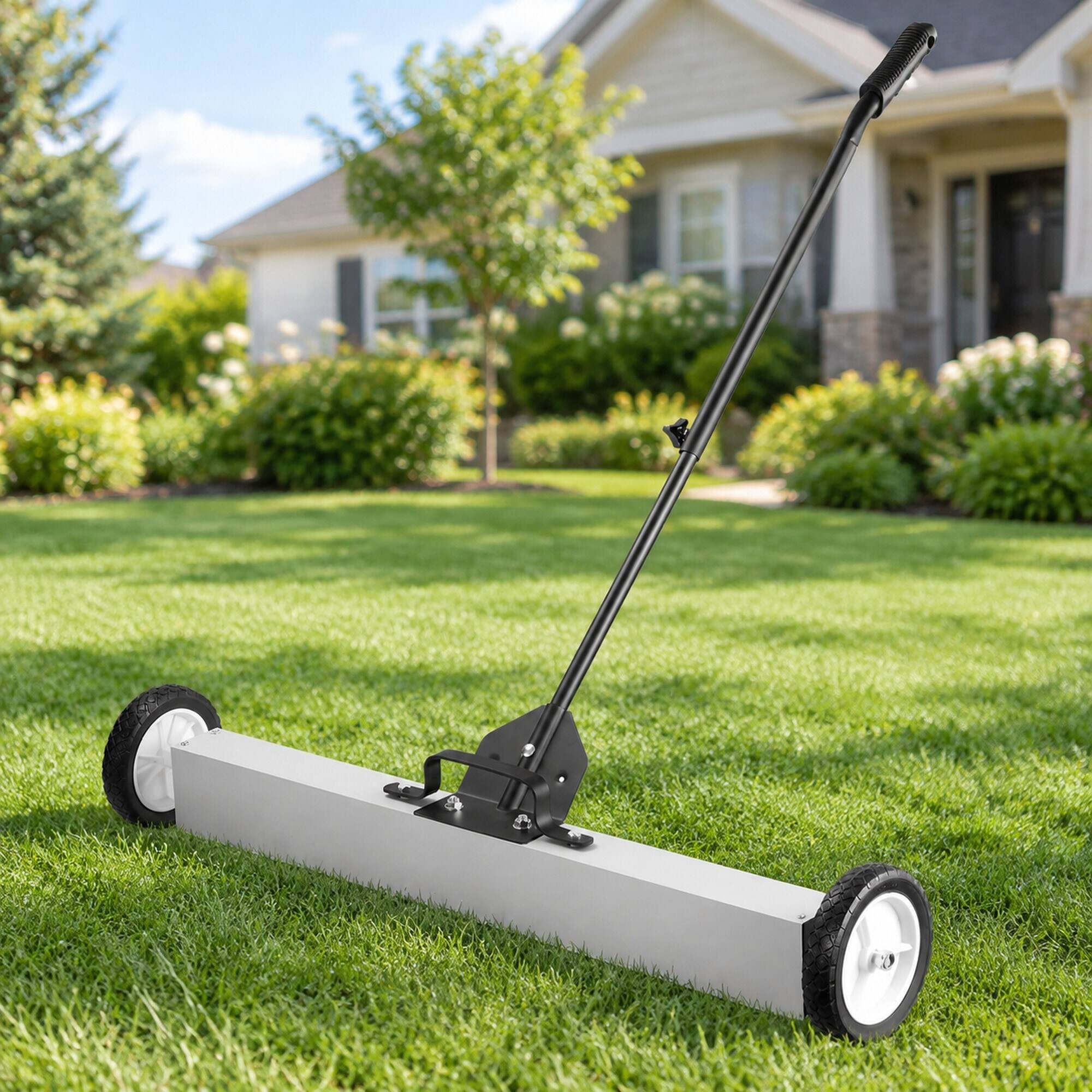 Alt View 2. RYHNUYNE - 55 lbs Rolling Magnetic Sweeper, 36 in Wide Magnet, Telescoping Handle, Push-Type Pickup for Garage Yard - White.