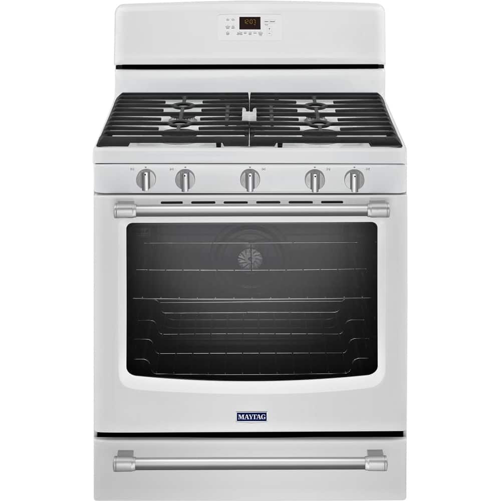 Front. Maytag - 5.8 Cu. Ft. Self-Cleaning Freestanding Gas Convection Range - White.
