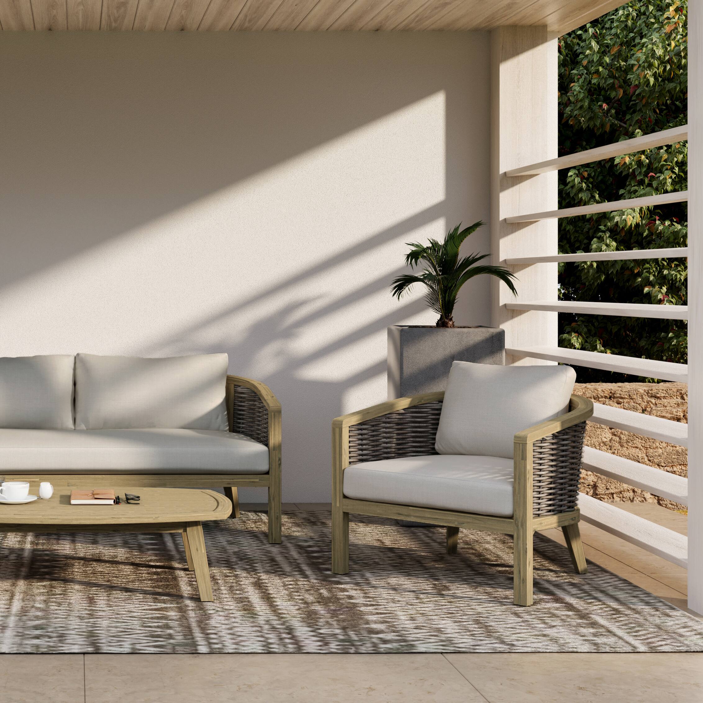 Angle. Simpli Home - Parkside SOLID ACACIA WOOD 32 inch Contemporary Outdoor Conversation Chair (Set of 2) Fully Assembled - Natural.