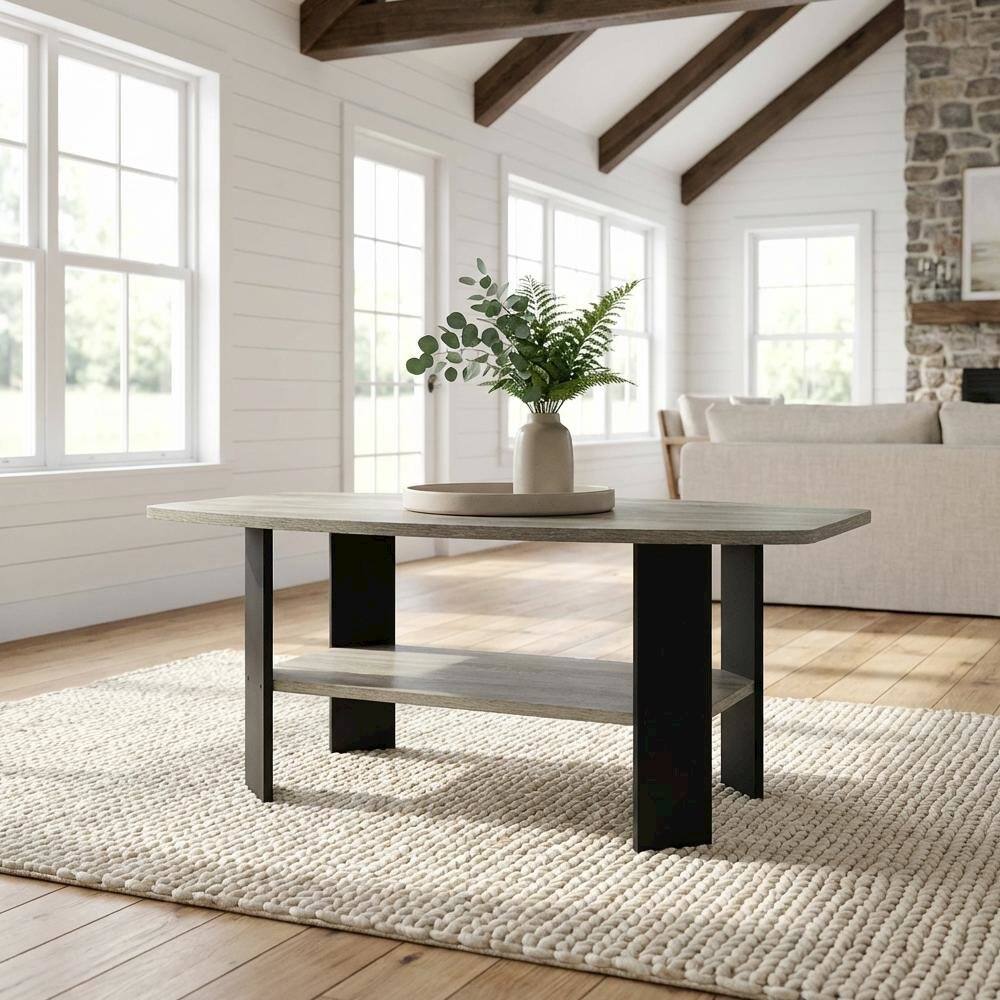 Back. FurniFact - French Oak Grey Coffee Table with Black Metal Legs and Minimalist Design - French Oak Grey.