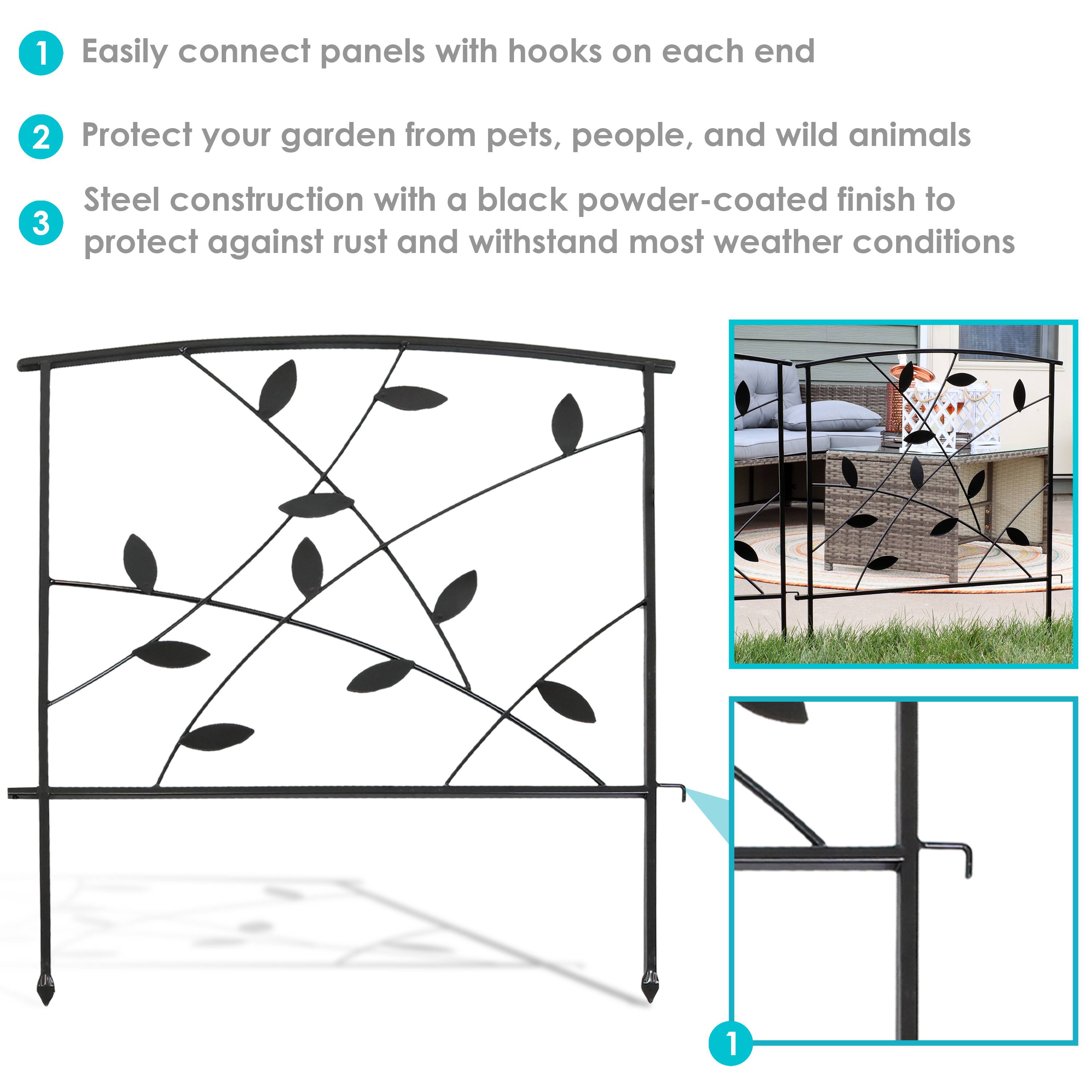 1. Easily connect panels with hooks on each end  
2. Protect your garden from pets, people, and wild animals  
3. Steel construction with a black powder-coated finish to protect against rust and withstand most weather conditions