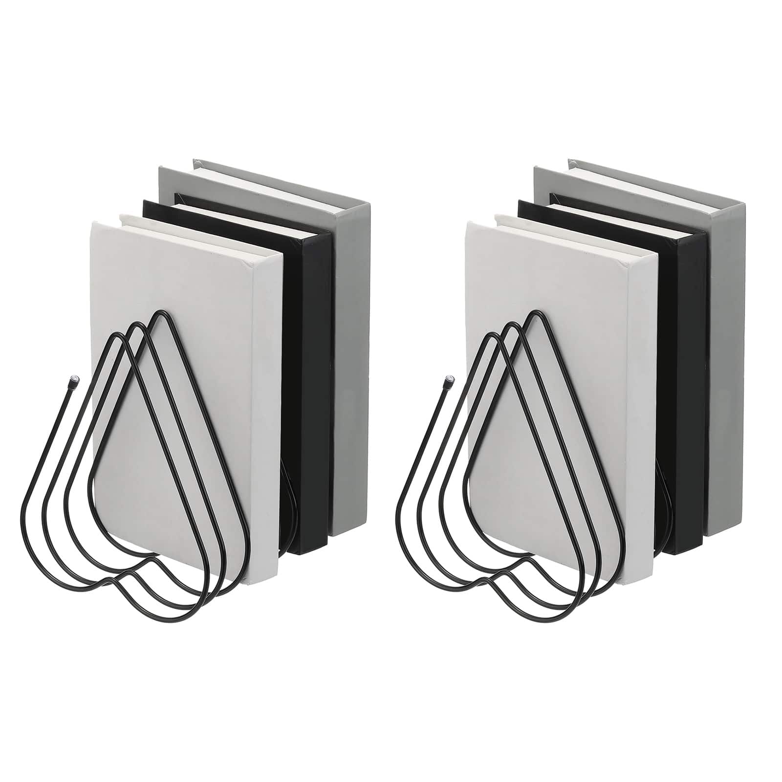 Unique Bargains - 2pcs Folder Organizer Stand, 7 Slot Retractable Book Ends Metal Heart Shaped File Rack Magazine Letter Paper Home - Black