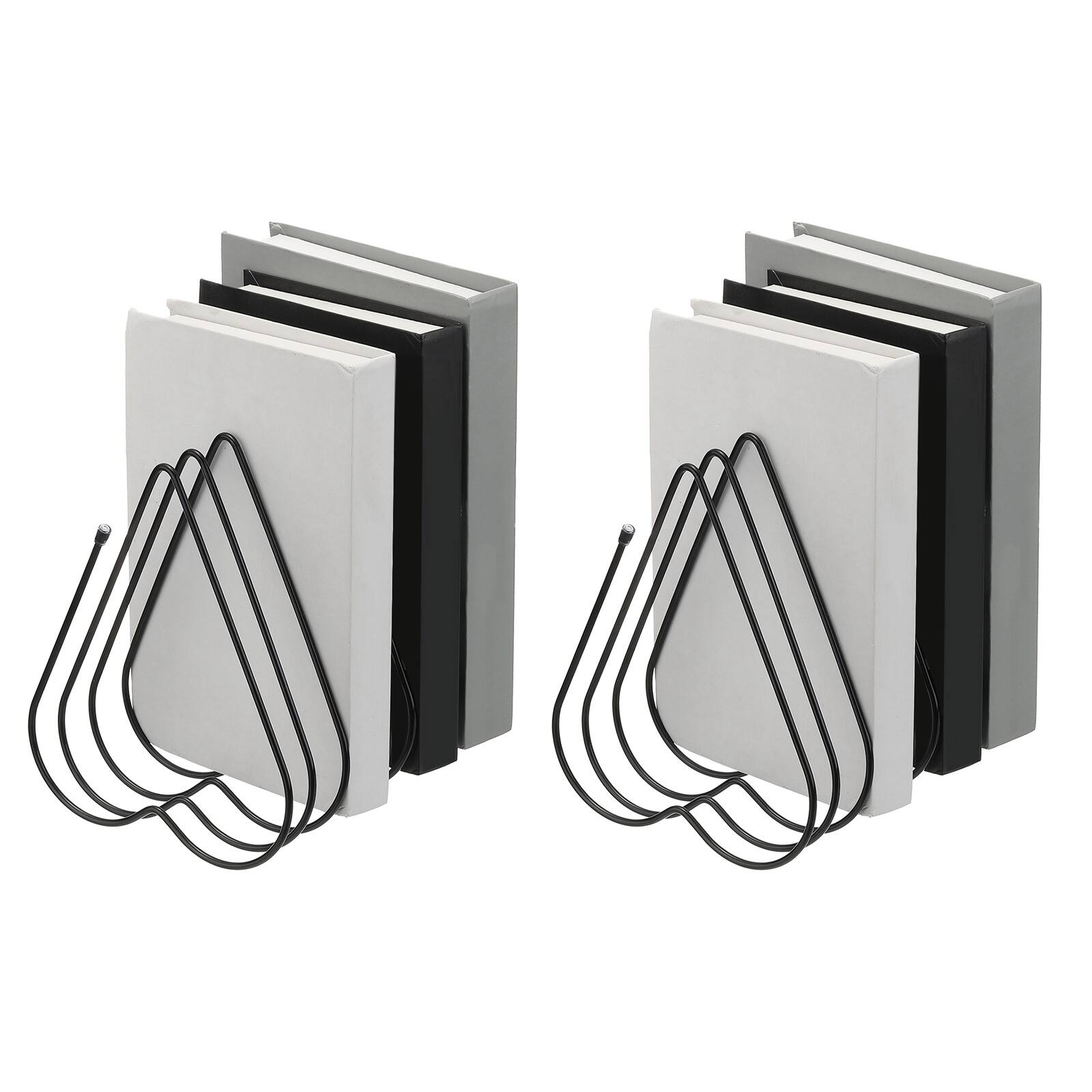 Front. Unique Bargains - 2pcs Folder Organizer Stand, 7 Slot Retractable Book Ends Metal Heart Shaped File Rack Magazine Letter Paper Home - Black.
