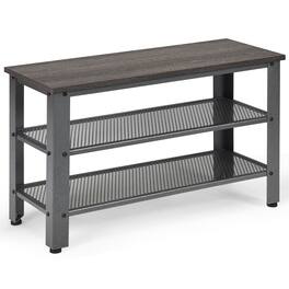 Costway - 3-Tier Shoe Rack,Industrial Shoe Bench with Storage Shelves for LivingRoom Grey - Silver and brown