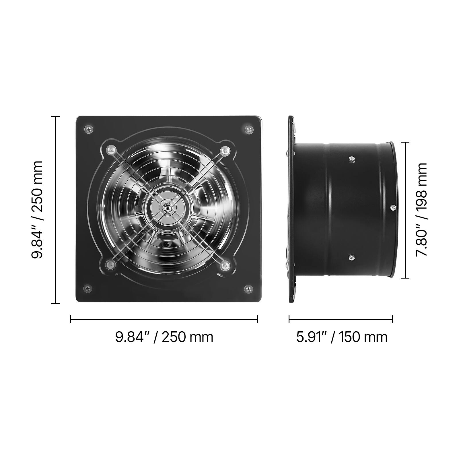mm 250 / 9.84"  
mm 198 / 7.80"  
mm 5.91" / 150