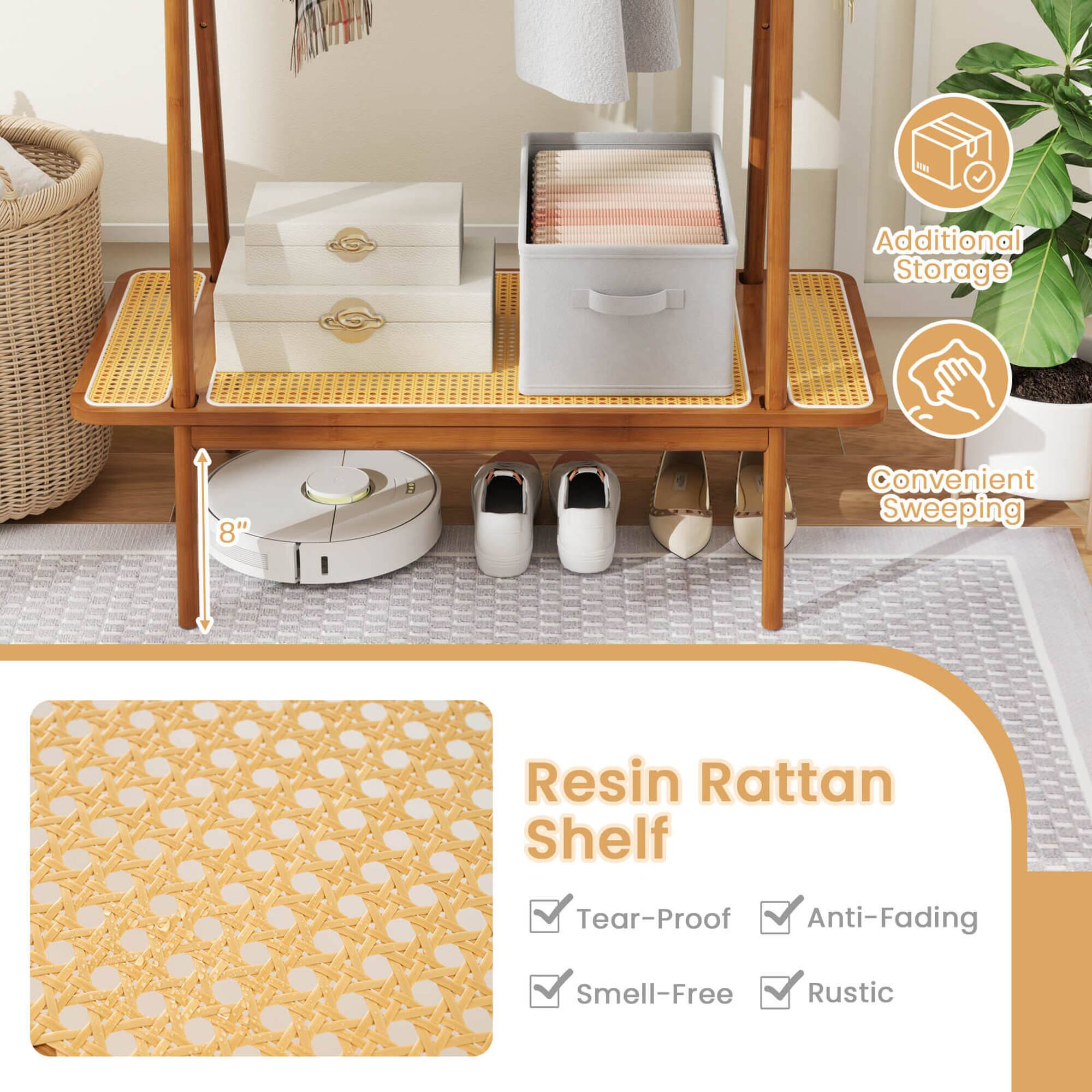 Resin Rattan Shelf, Additional Storage, Convenient Sweeping, Tear-Proof, Anti-Fading, Smell-Free, Rustic