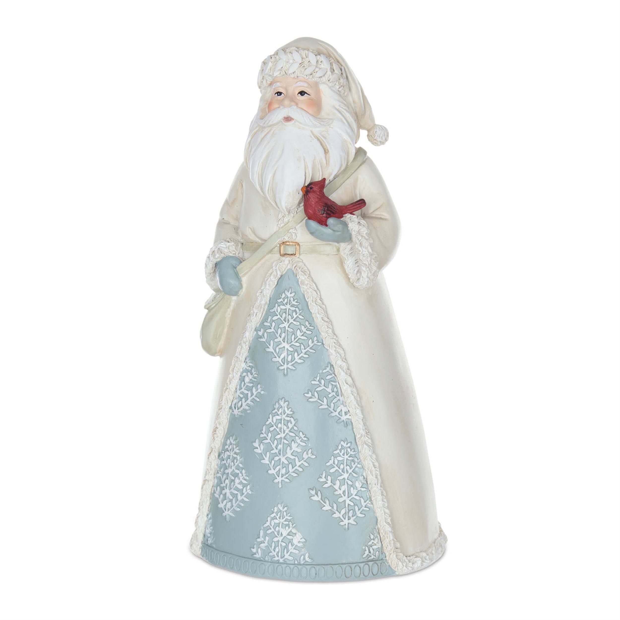 Back. BreeBe - Winter Santa Figurine (Set of 2) - Cream, Red, Green.