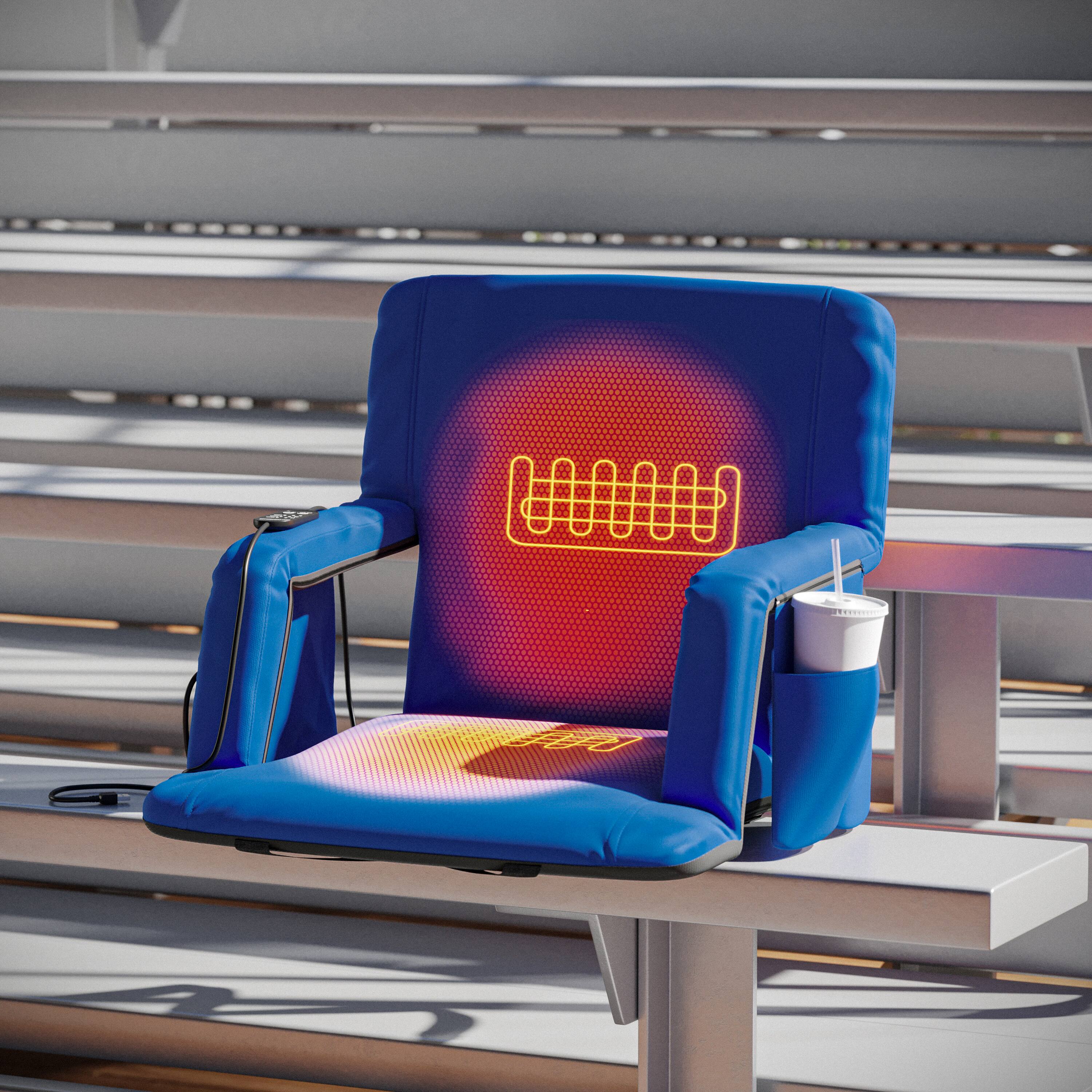 Alt View 4. Emma + Oliver - Foldable Reclining Stadium Chair with Backpack Straps-Heated Back and Seat - Blue.