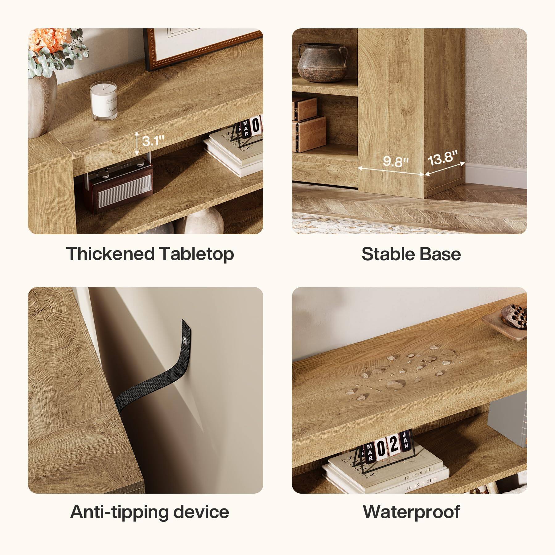 3.1"  
MAR 0  
9.8" 13.8"  
Thickened Tabletop  
Stable Base  
Anti-tipping device  
Waterproof