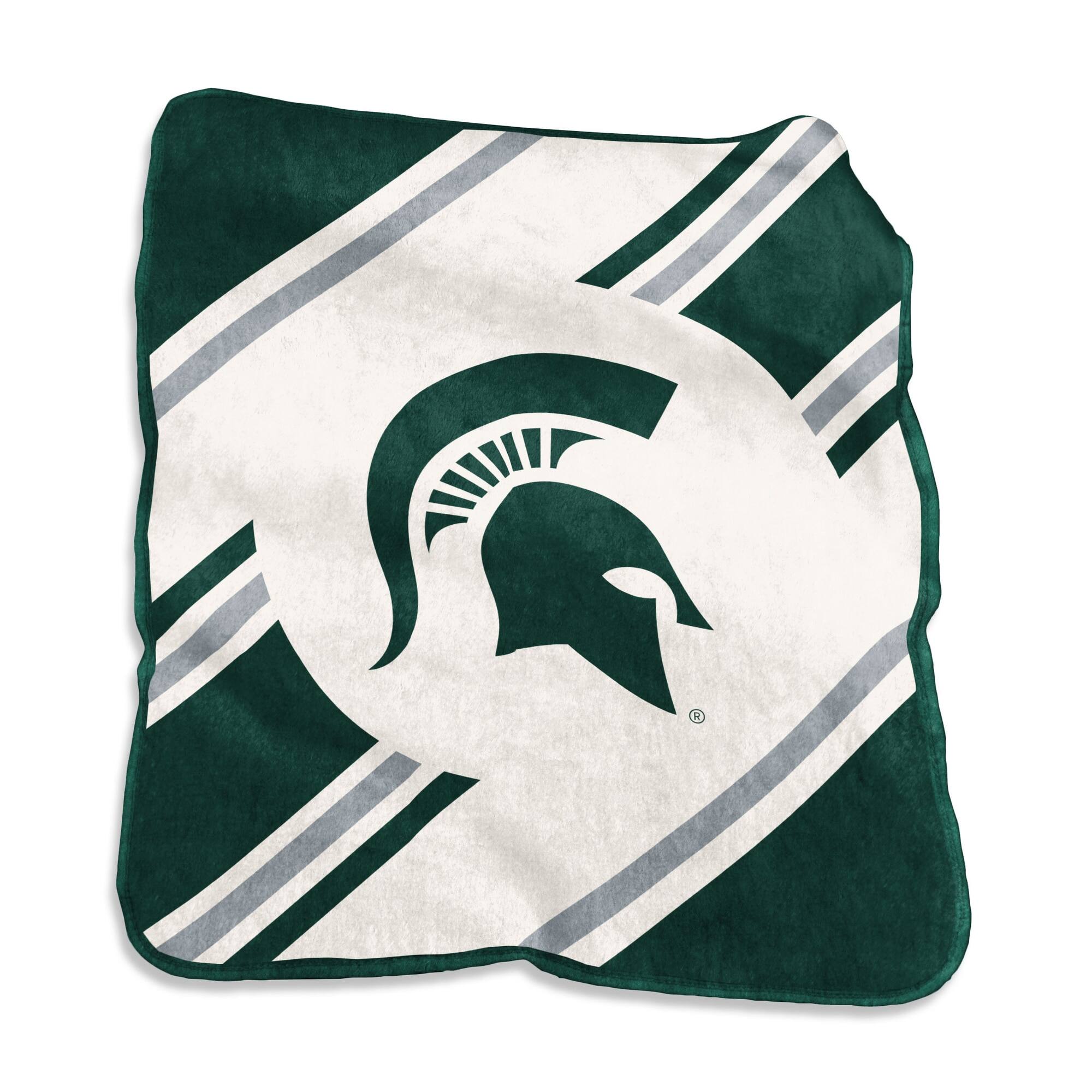 Front. Logo Brands - Michigan State Spartans 50" x 60" Raschel Stripe Throw Blanket - Multicolor.