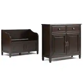 Simpli Home - Connaught Solid Wood 42 inch Wide Storage Bench and 40 inch Wide Storage Cabinet - Dark Chestnut Brown