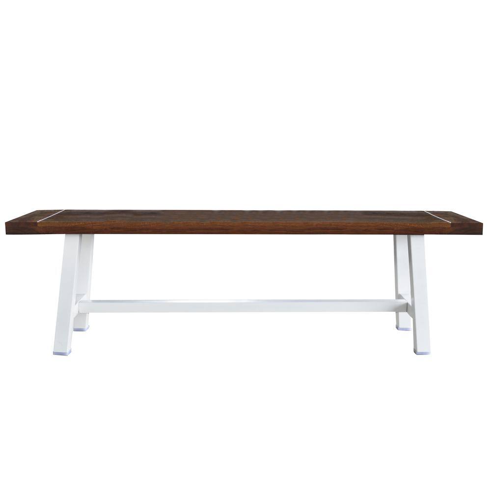 Alt View 3. AmeriHome - AmeriHome Indoor/Outdoor 63 in. Bench with Acacia Top and Metal Base - White - Multicolor.