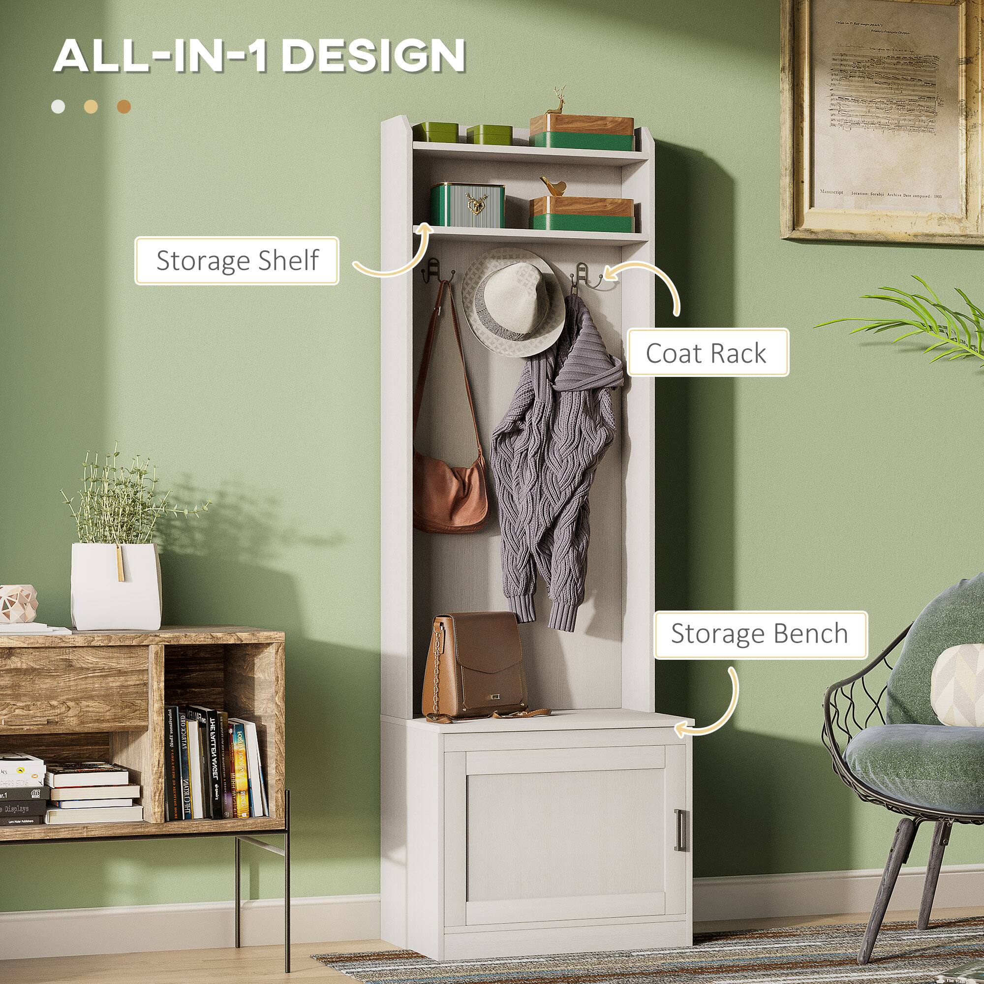 ALL-IN-1 DESIGN Storage Shelf Coat Rack Storage Bench