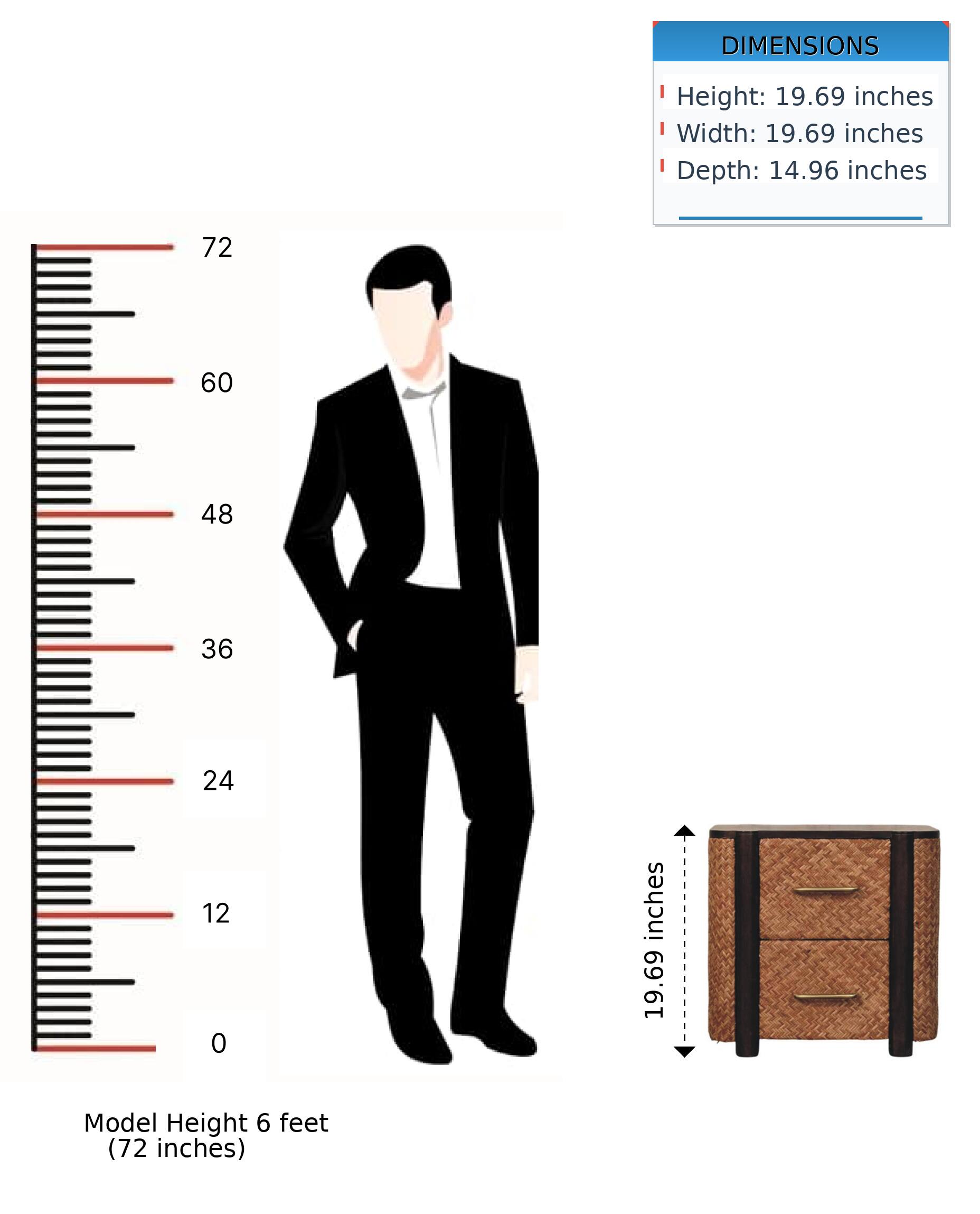 DIMENSIONS  
Height: 19.69 inches  
Width: 19.69 inches  
Depth: 14.96 inches  

Model Height 6 feet (72 inches)