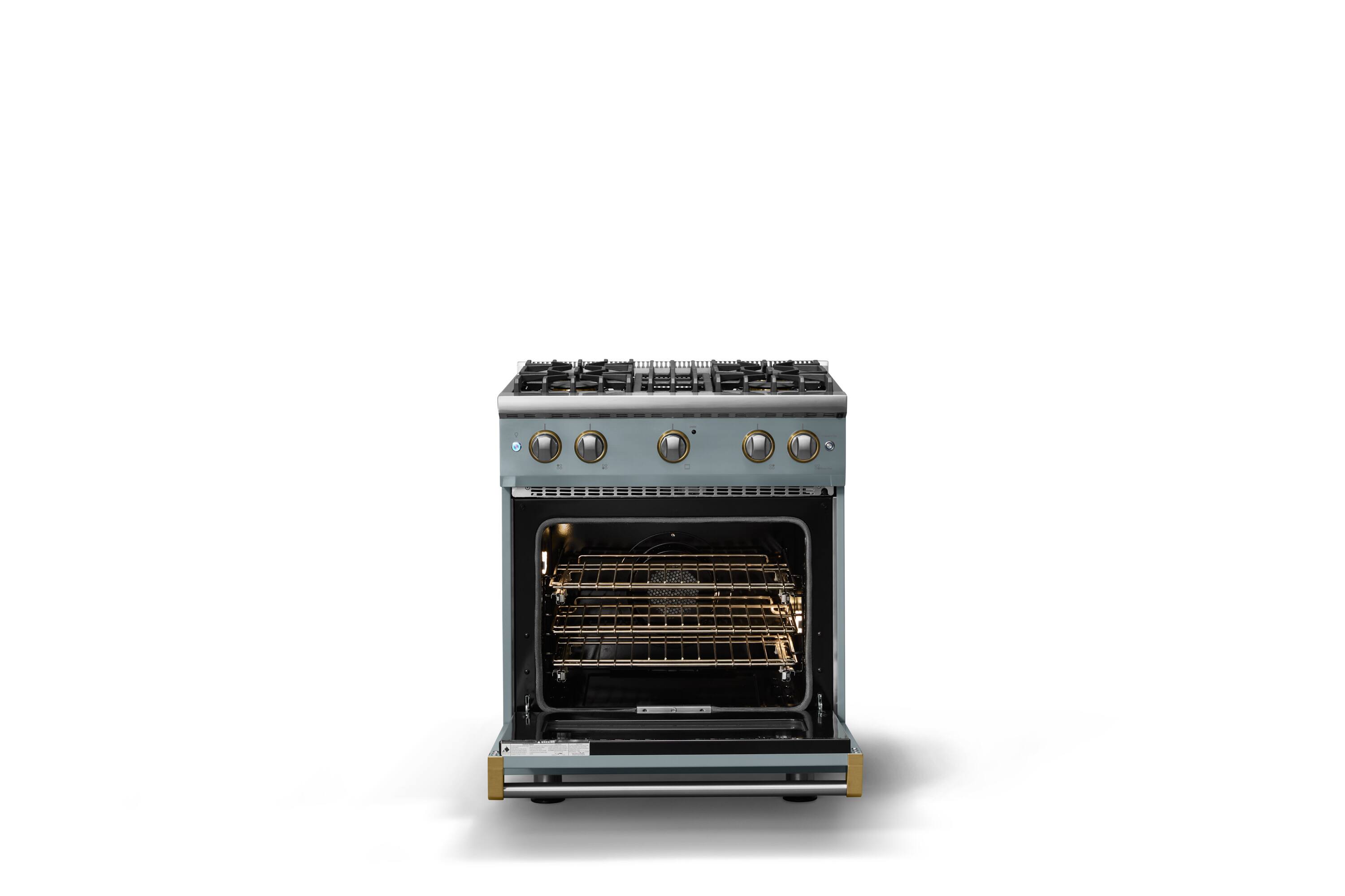 Alt View 2. Viking - 30 in. Wide Pro 5 Series 4.0 Cu. Ft. Freestanding Sealed 4 Burner Gas Convection Range - November Sky/Brushed Brass - November Sky.