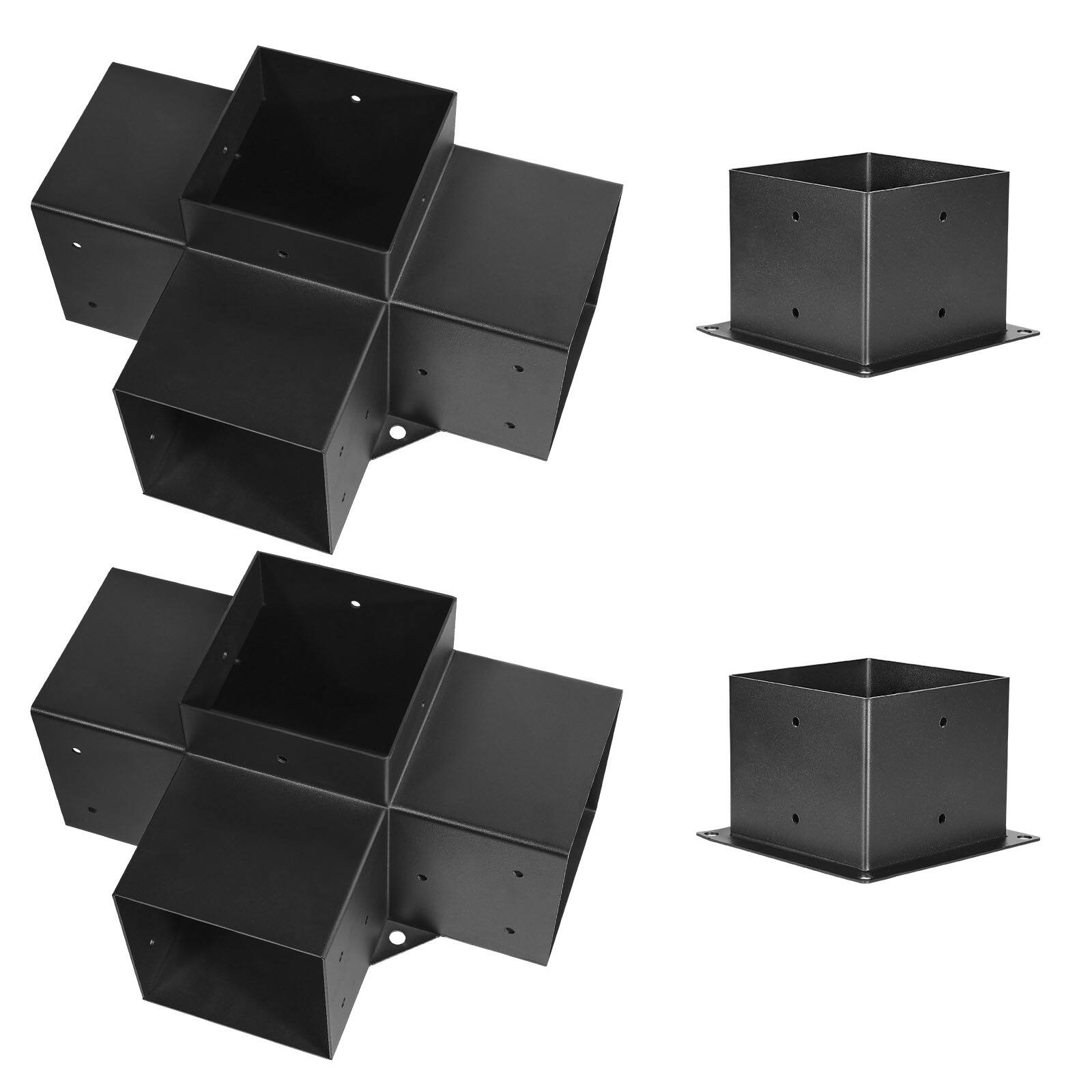 Alt View 5. VEVOR - Pergola Bracket Kit, 6x6 Inch (Inner Size 5.5x5.5), 2 Pcs 4-Way Heavy Duty Corner Bracket Woodworks DIY Post Base Kit - Black.
