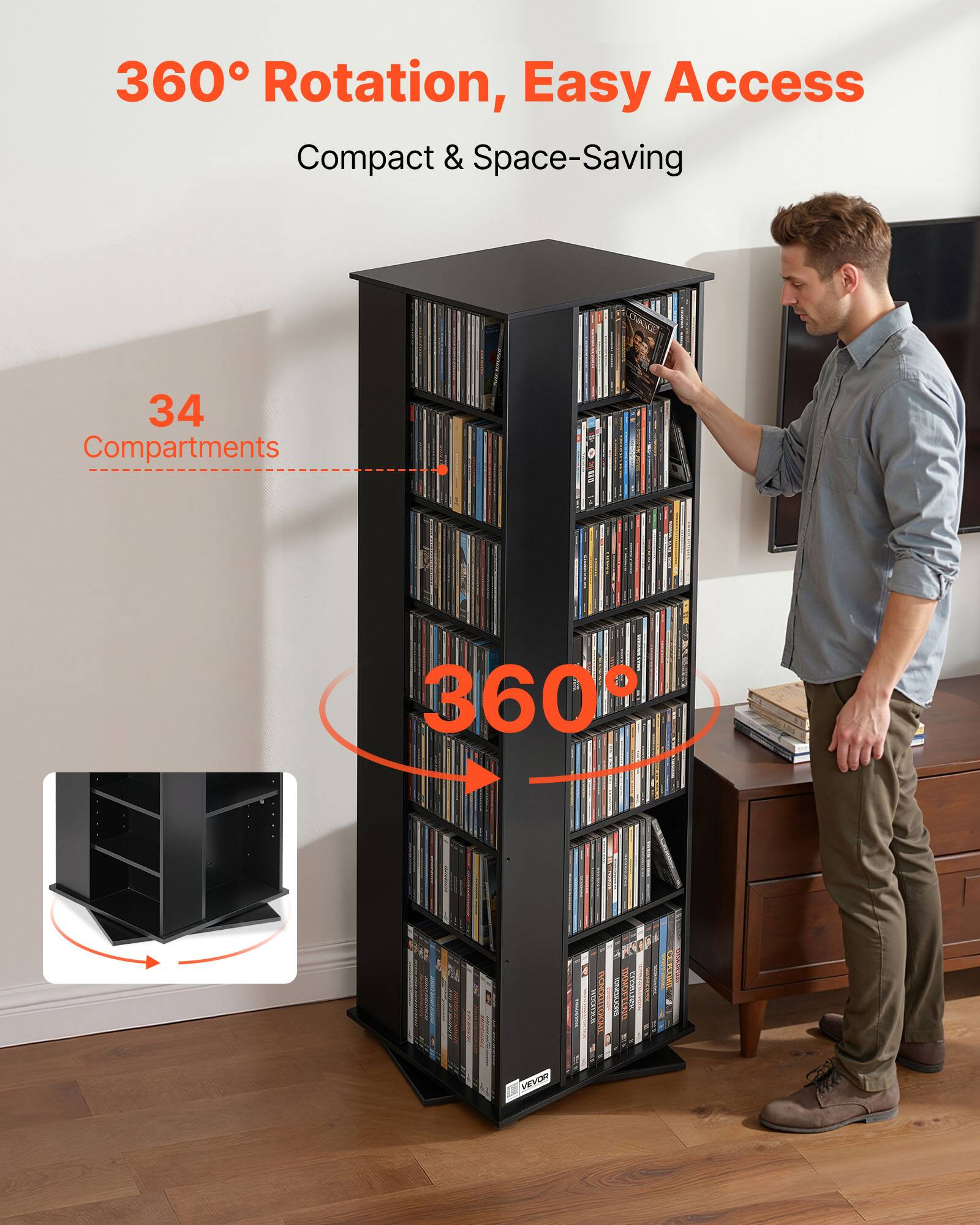 360° Rotation, Easy Access  
Compact & Space-Saving  
34 Compartments