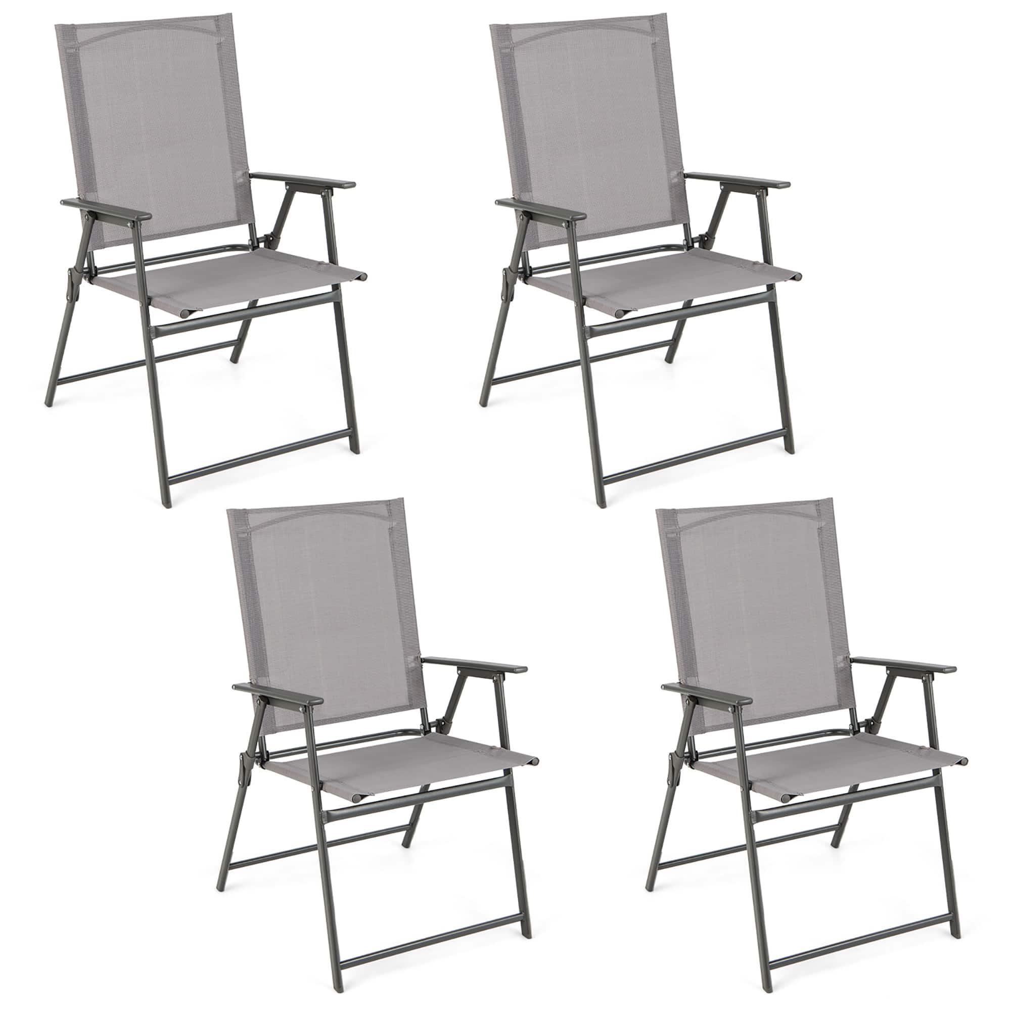 Costway - 4pcs Patio Folding Portable Dining Chairs Metal Frame Armrests Outdoor - Gray price history on PriceWatchPro