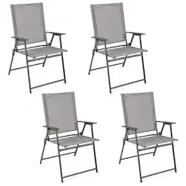 Costway - 4pcs Patio Folding Portable Dining Chairs Metal Frame Armrests Outdoor - Gray