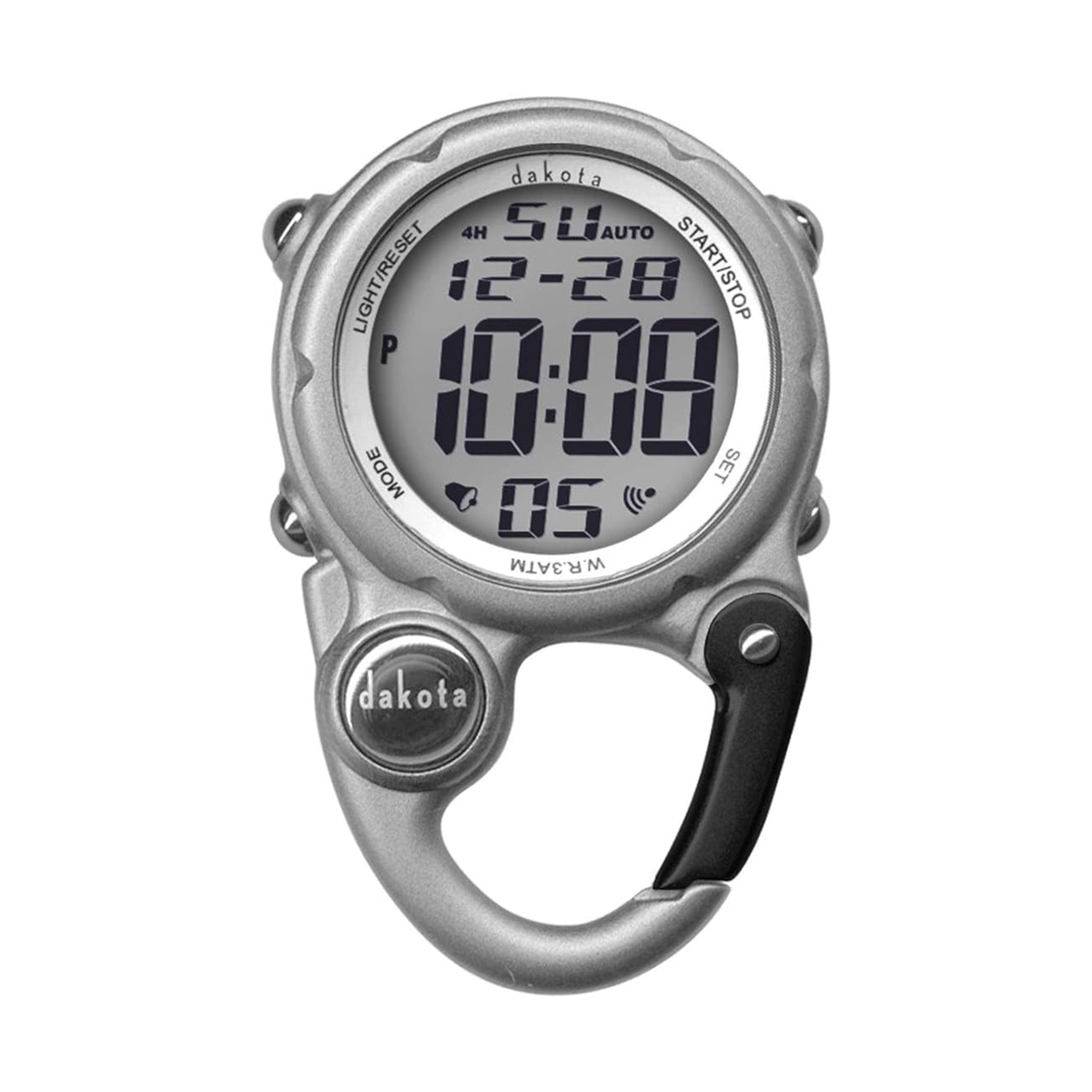 Dakota - Digital Clip, Clip Watch, Alarm, Stopwatch, Timer and Dual Time Watch, Outdoor Gifts for Men and Women - Silver