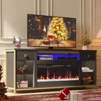 Bestier Electric Fireplace TV Stand LED Entertainment Center with Cabinet - Black - Front_Zoom