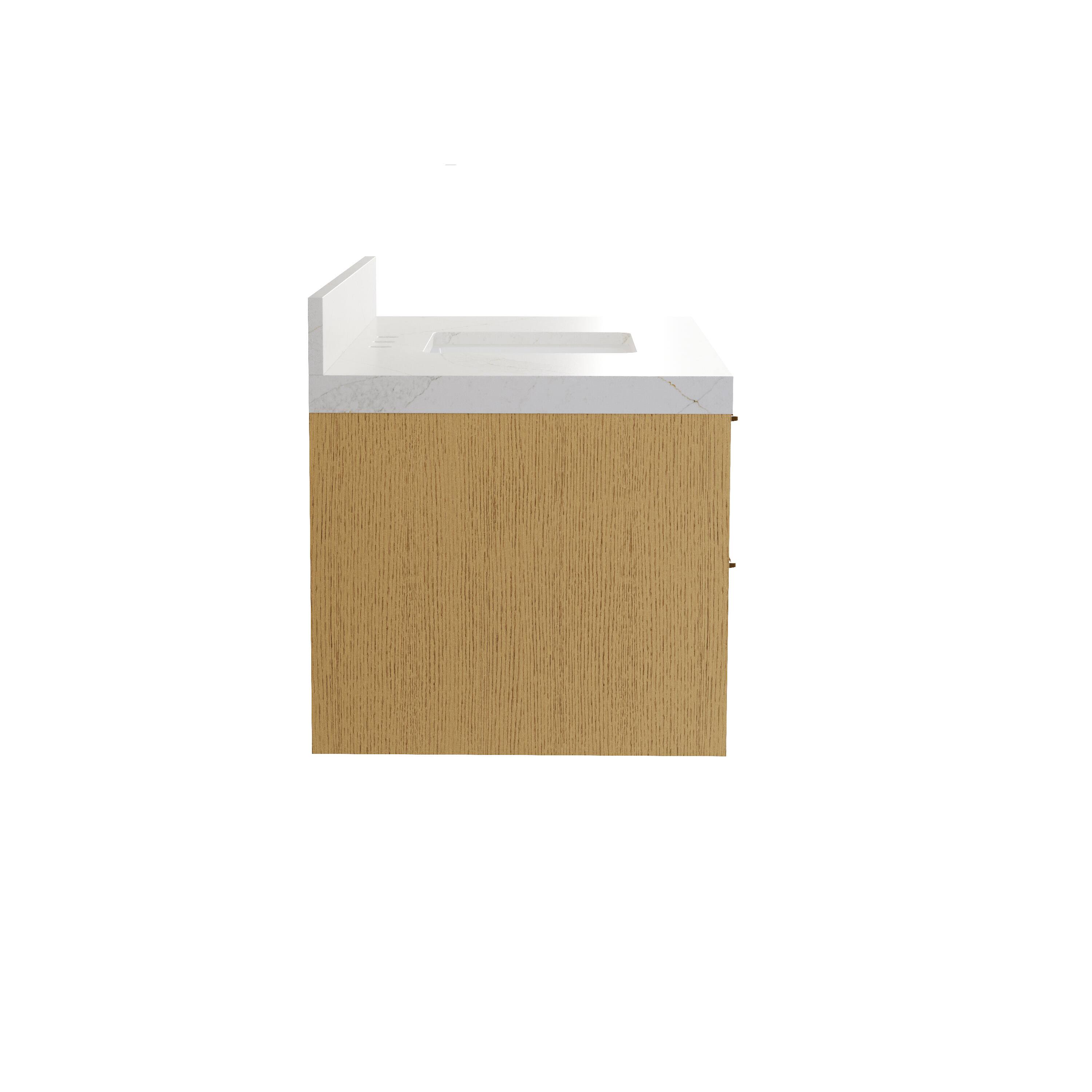 Alt View 9. WELLFOR - LYNOAK 48 in. Wall-mount Solid Wood Bath Vanity with Quartz Top, Single Sink, Soft Close, Assembled - OAK.