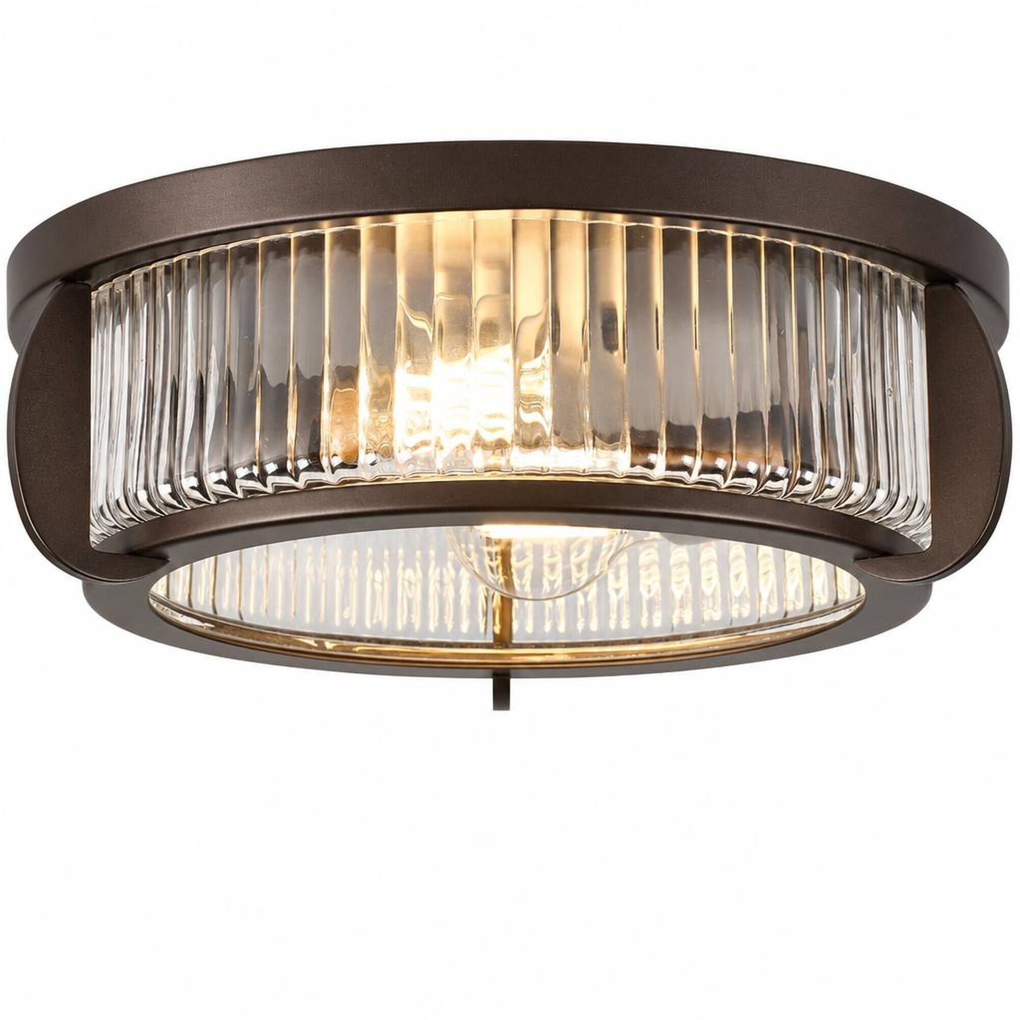 RYHNUYNE Flush Mount Ceiling Light, Oil Rubbed Bronze Frame, Ribbed ...