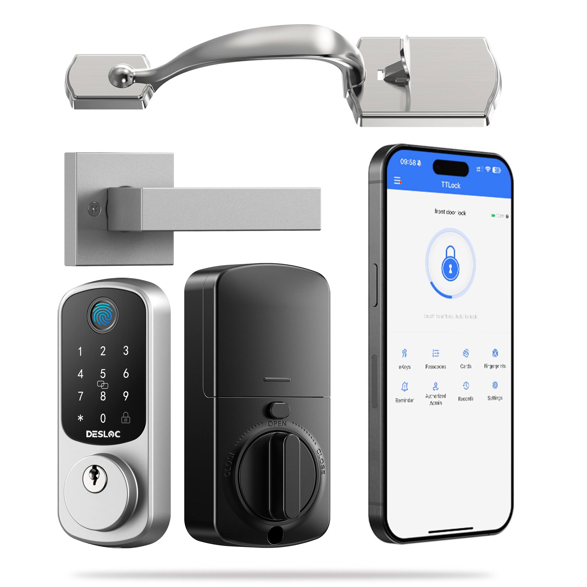 DESLOC - B200 Smart Lock Keyless Entry Fingerprint Deadbolt with Handle/Lever Set, Front Door Replacement, Bluetooth App - Silver price history on PriceWatchPro