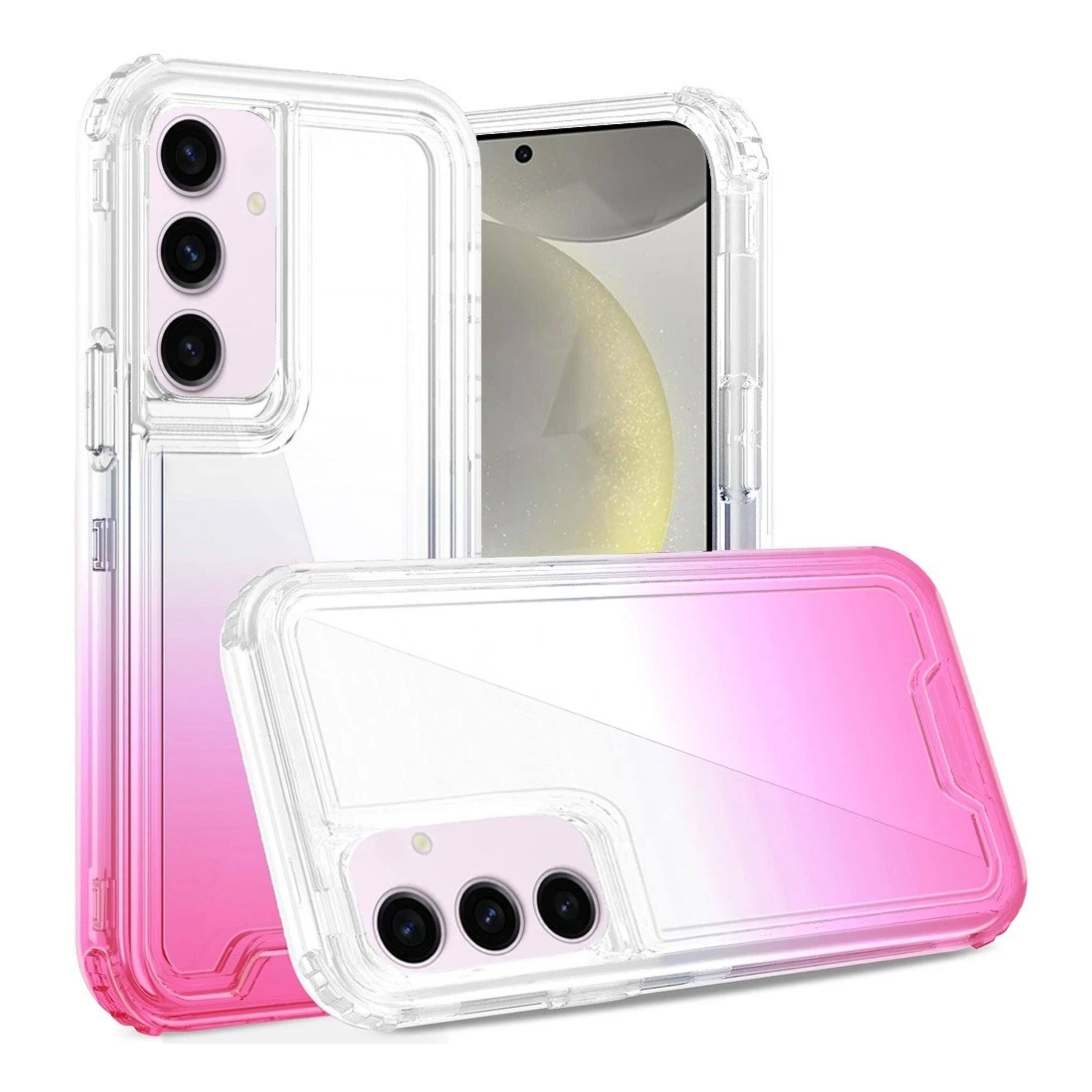 Angle. Kitcheniva - Thick Two Tone Shockproof Phone Case With Tempered Glass For Samsung Galaxy S25+/S24+ Clear/Pink - Clear/Pink.