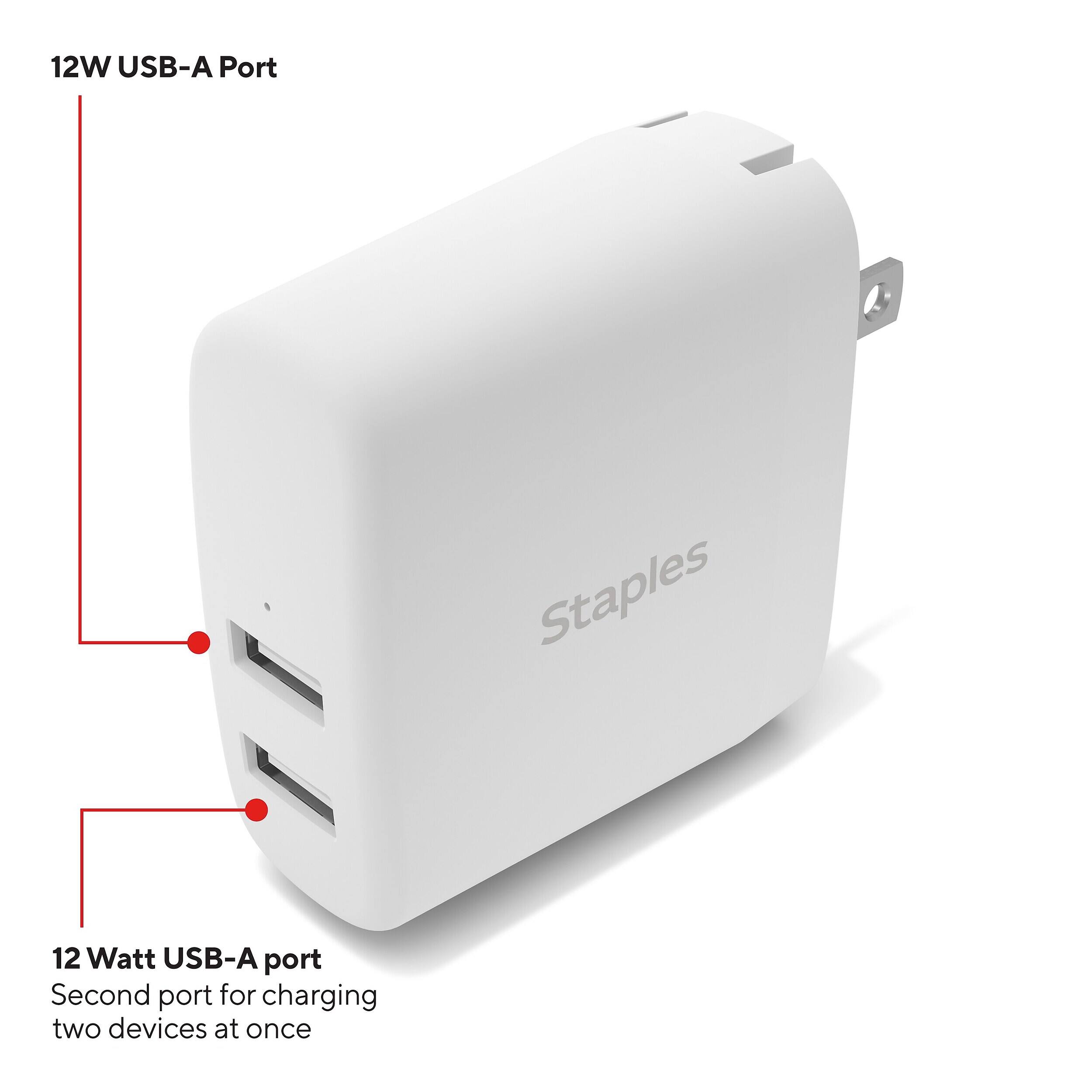 12W USB-A Port  
Staples  
12 Watt USB-A port  
Second port for charging two devices at once
