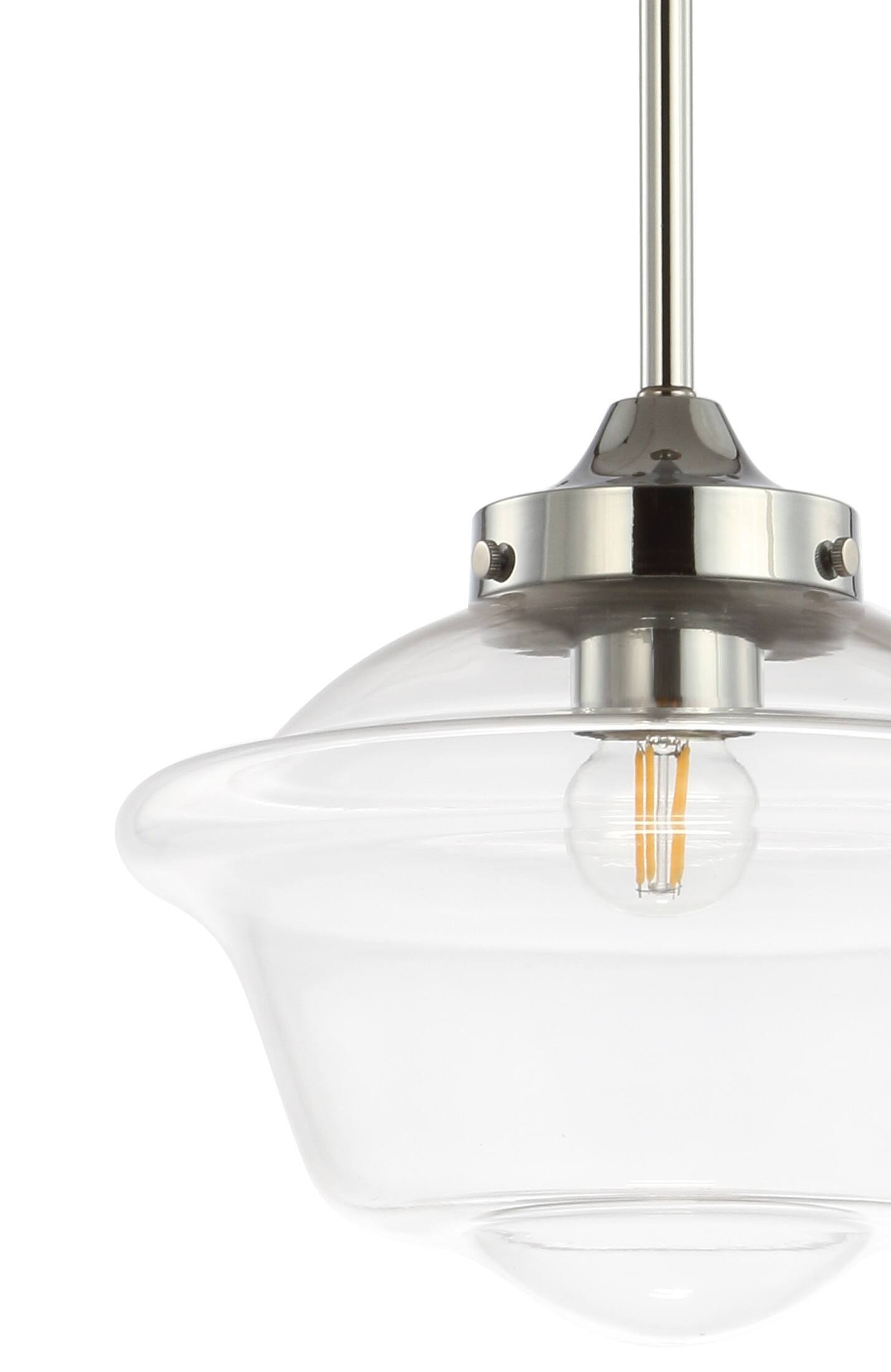 Alt View 4. Jonathan Y - Kurtz 9.5" Adjustable Drop Metal/Glass LED Pendant, Chrome - Chrome.