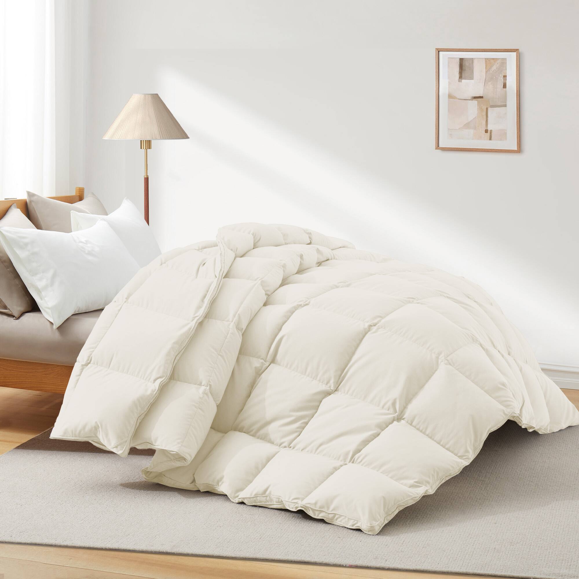 Angle. Peace Nest - Peace Nest Luxurious Hotel Feather and Down Fiber Comforter, All Season Duvet Insert, Ivory, King - Ivory.