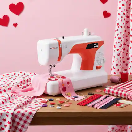 Front. Poolin - Poolin EOC01-RE Computerized Sewing Machine 107 Stitches Auto Needle Threader Full Accessories DIY & Holiday gift - White.