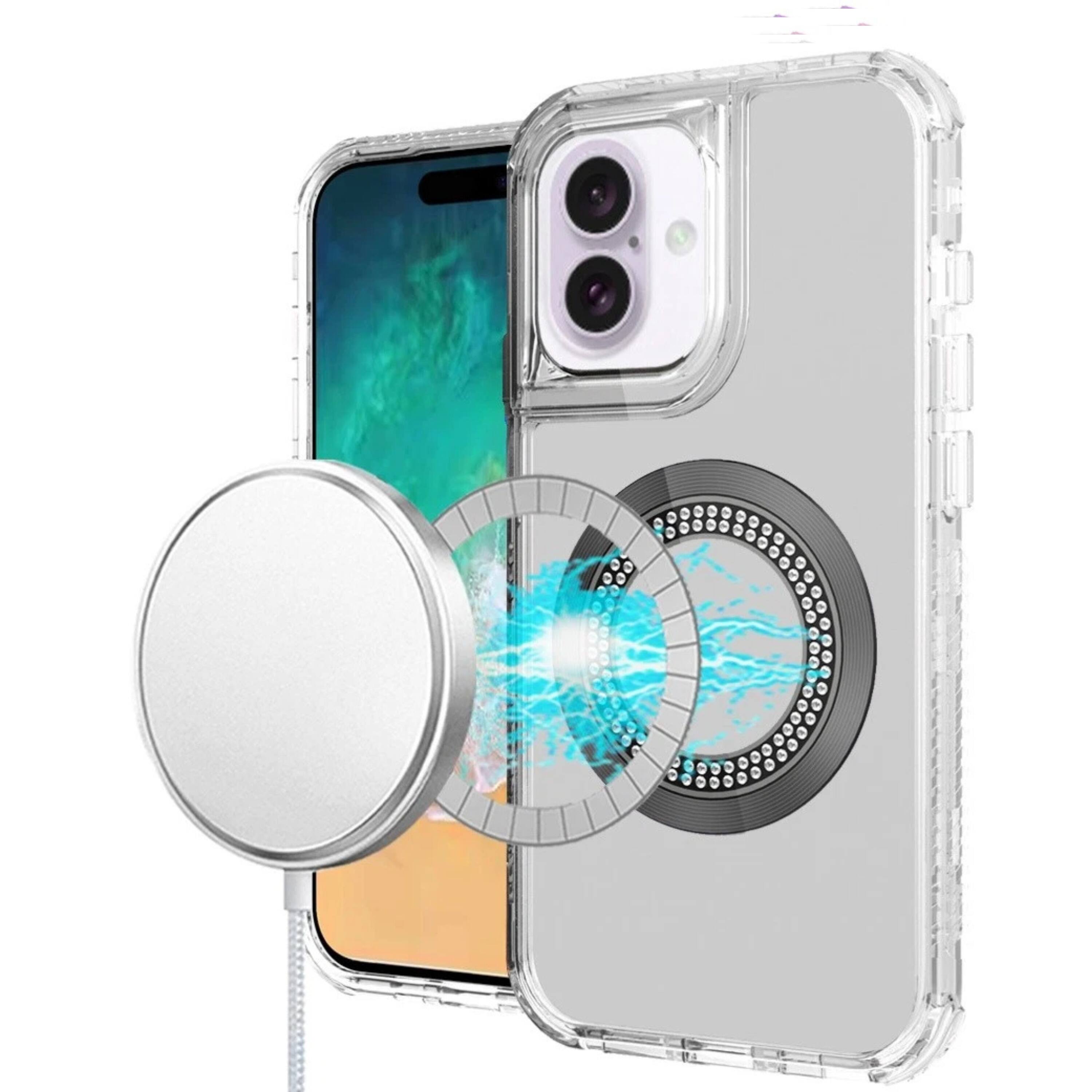 Front. Kitcheniva - Bling Hybrid Shockproof Phone Case With Tempered Glass For iPhone 16 Plus 6.7 Inch Clear - Clear.