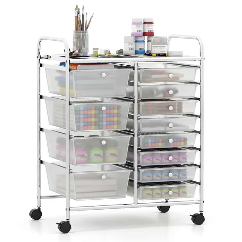 WELLFOR - 12-Drawer Utility Rolling Cart with Metal Tabletop,Drawer Organizer with Wheels,Scrapbook Paper Office School Organizer - Transparent price history on PriceWatchPro