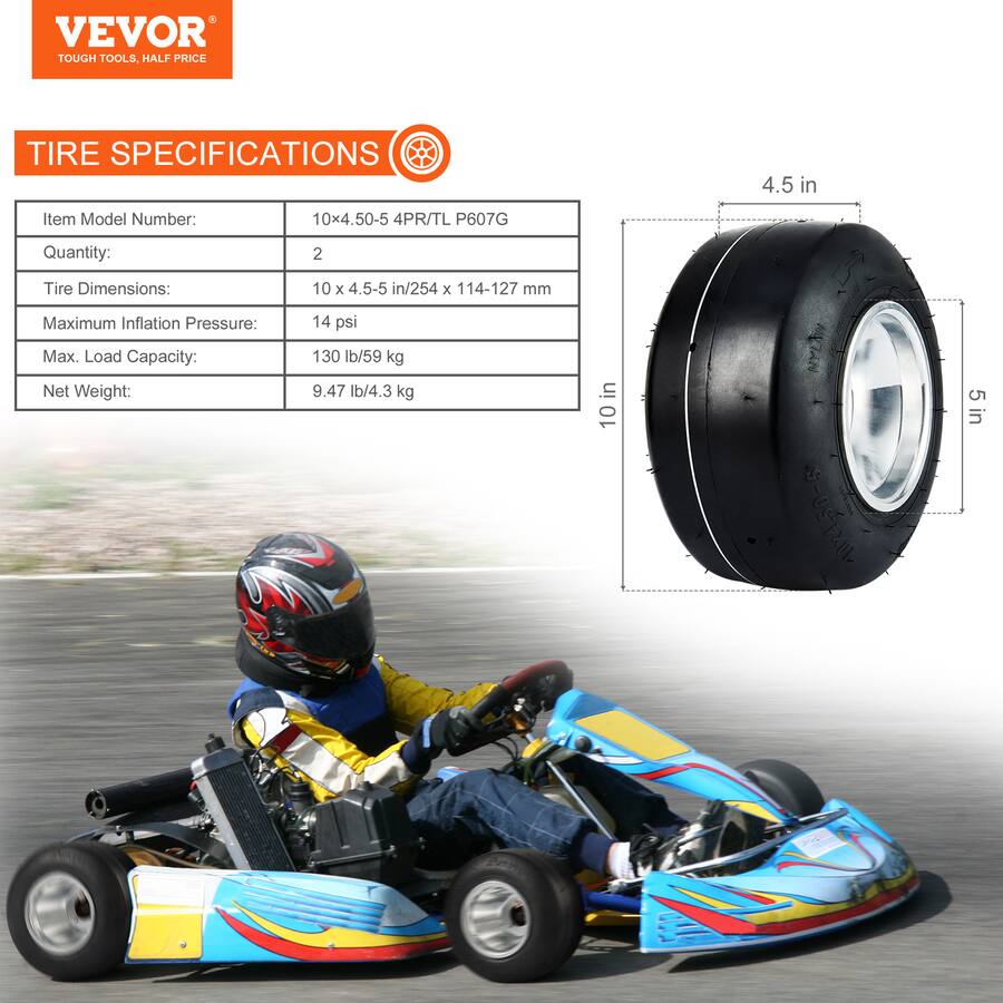 Compkart Rims VEVOR Go Kart Tires and Rims, 10x4.5 5