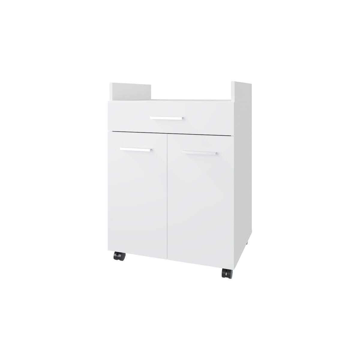 Left. Loheer - Loheer White Kitchen Cart with 2 Doors and 1 Drawer Modern Space Saving Kitchen Island - White.