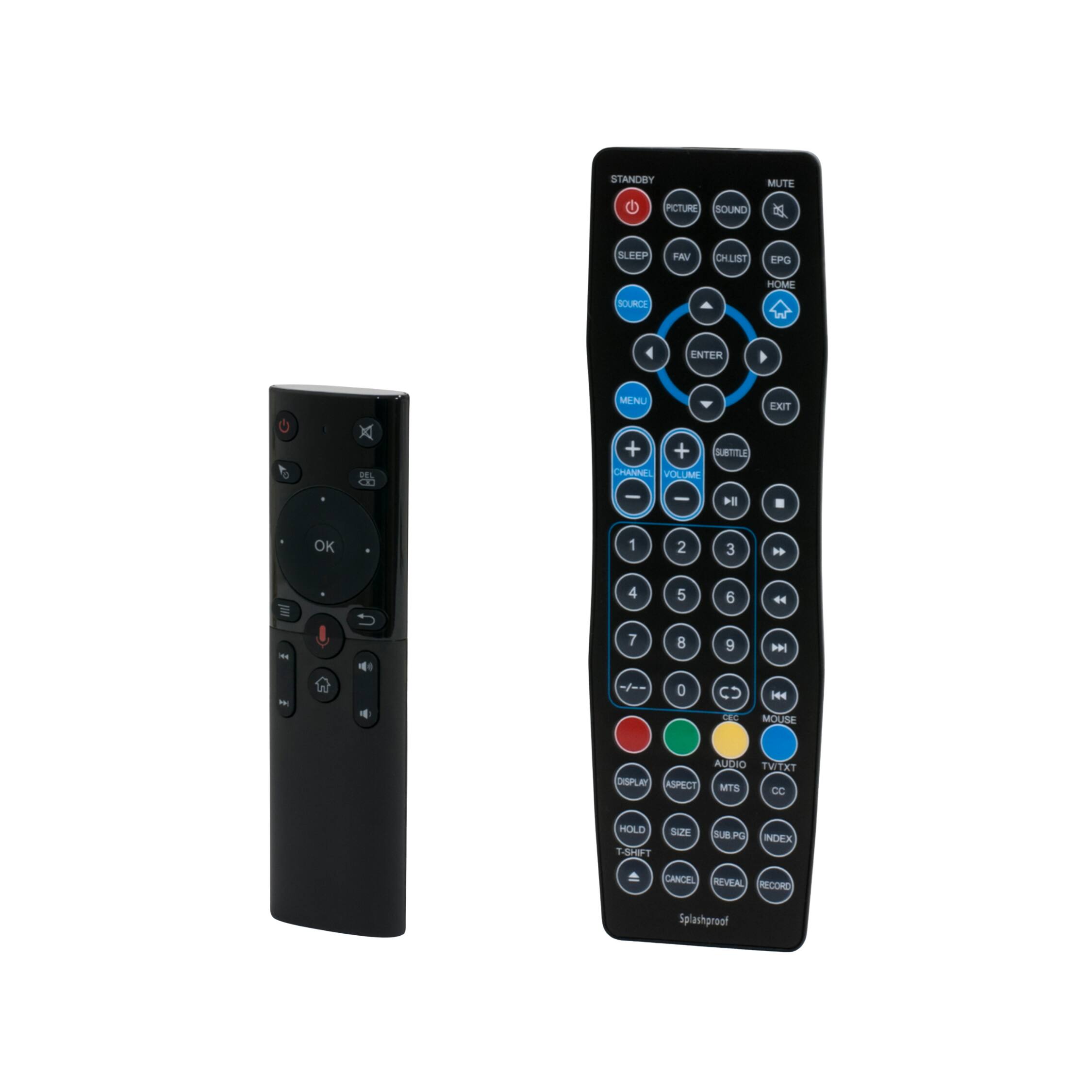 STANDBY MUTE PICTURE SOUND SLEEP FAV CH LIST EPG HOME SOURCE ENTER MENU EXT SUBTITLE CHANNEL VOLUME 1 2 3 4 5 6 7 8 9 0 DISPLAY ASPECT MTS CC HOLD T-SHIFT SIZE SUB PO INDEX CANCEL REVEAL RECORD Splashproof