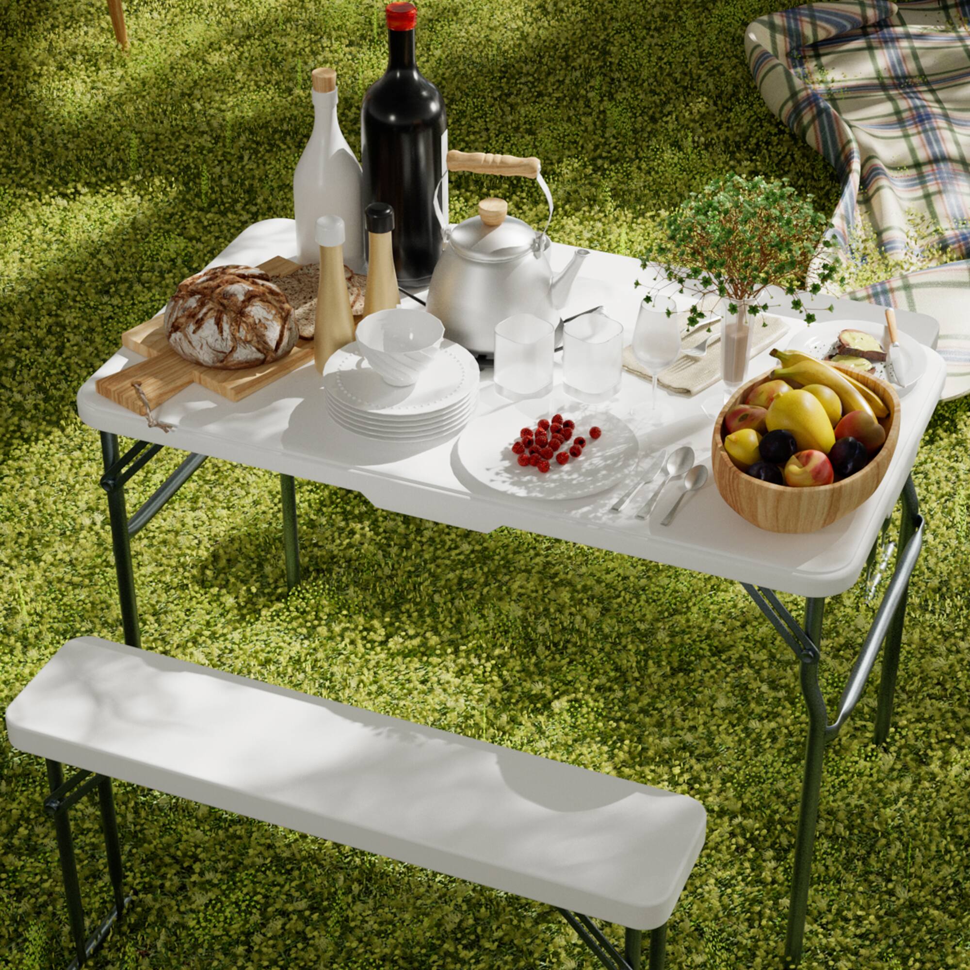 Alt View 1. Decksplore - Portable Folding Camping RV Picnic Table and Bench Set - White.